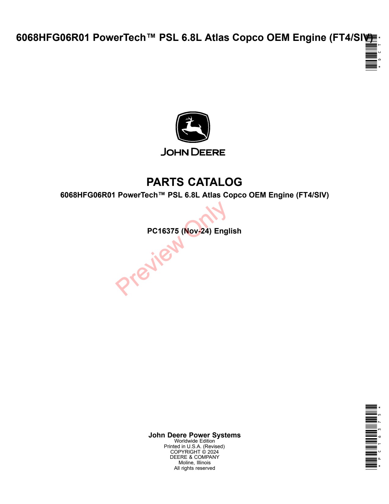 John Deere 6068HFG06R01 8L FT4 Copco OEM Engine Parts Catalog PC16375 1 John Deere 6068HFG06R01 8L FT4 Copco OEM Engine Parts Catalog PC16375