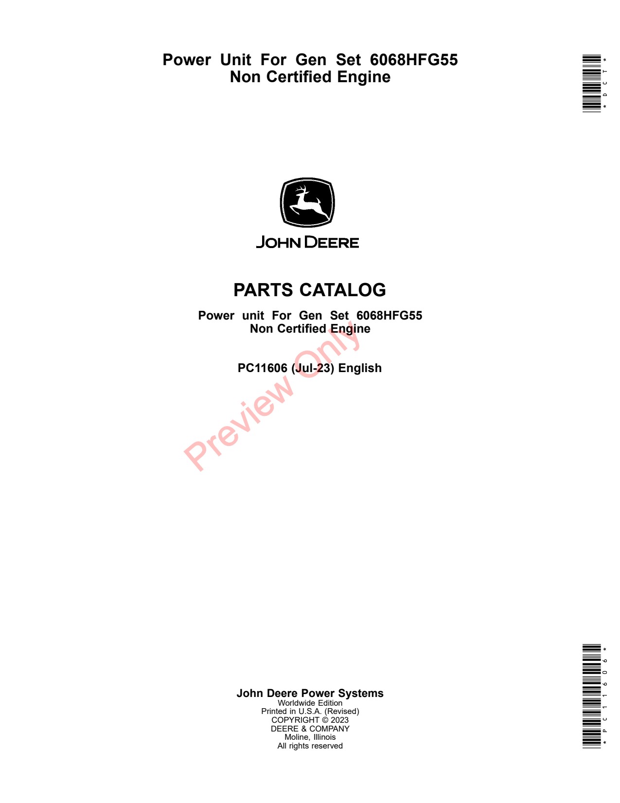 John Deere 6068HFG55 Non Certified Engine Parts Catalog PC11606 1 John Deere 6068HFG55 Non Certified Engine Parts Catalog PC11606