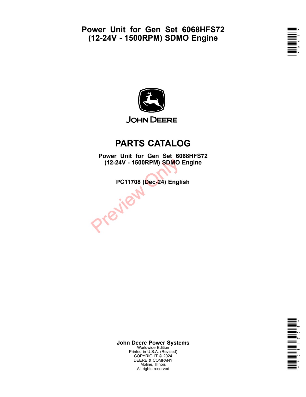 John Deere 6068HFS72 12 -24V 1500RPM SDMO Engine Parts Catalog PC11708 1 John Deere 6068HFS72 12 -24V 1500RPM SDMO Engine Parts Catalog PC11708