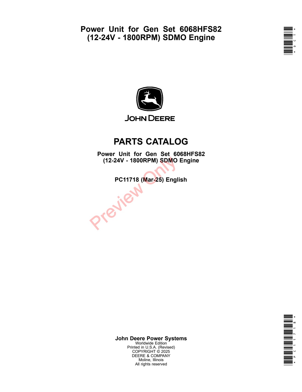 John Deere 6068HFS82 12 -24V 1800RPM SDMO Engine Parts Catalog PC11718 1 John Deere 6068HFS82 12 -24V 1800RPM SDMO Engine Parts Catalog PC11718