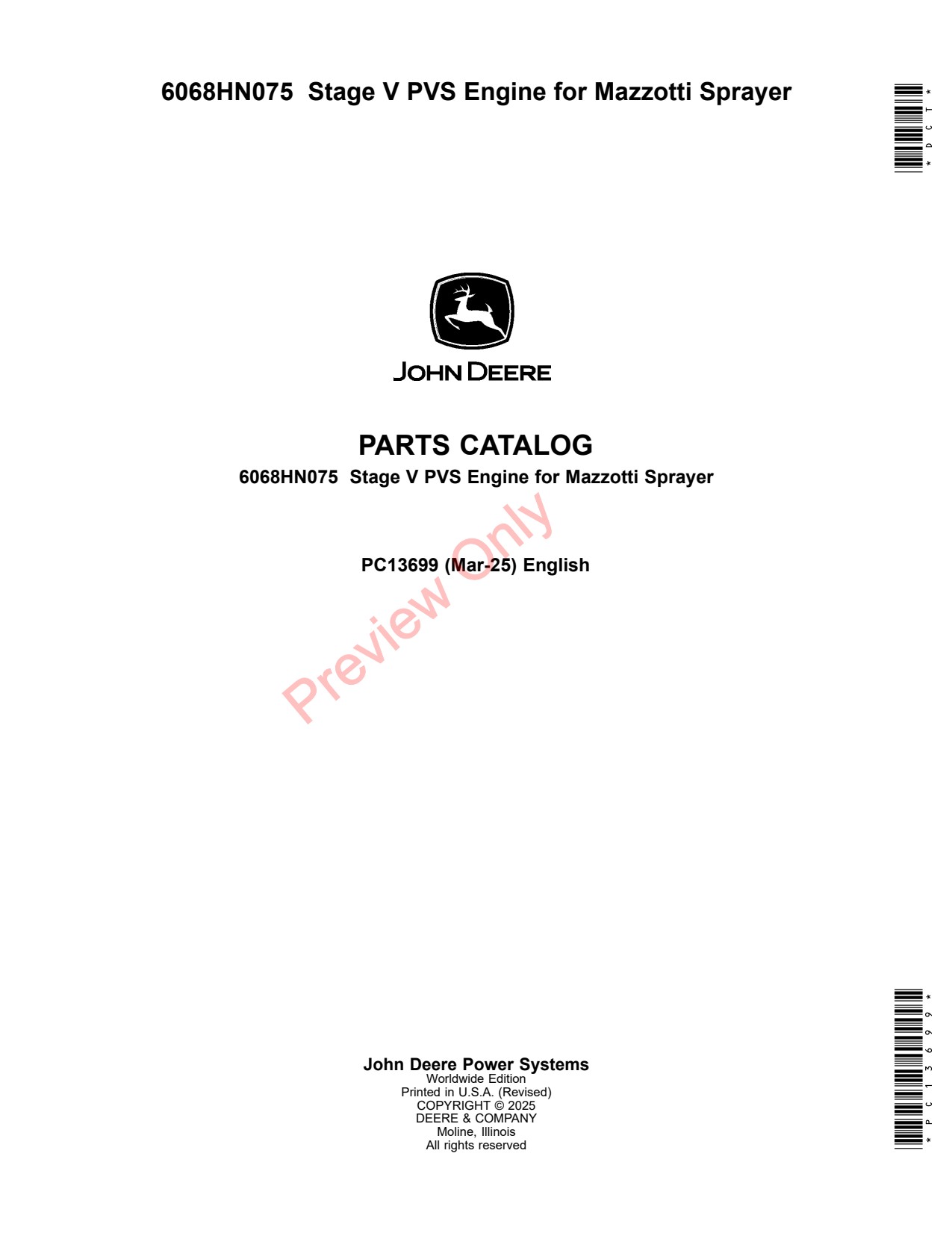 John Deere 6068HN075 Pvs Engine Parts Catalog PC13699 1 John Deere 6068HN075 Pvs Engine Parts Catalog PC13699