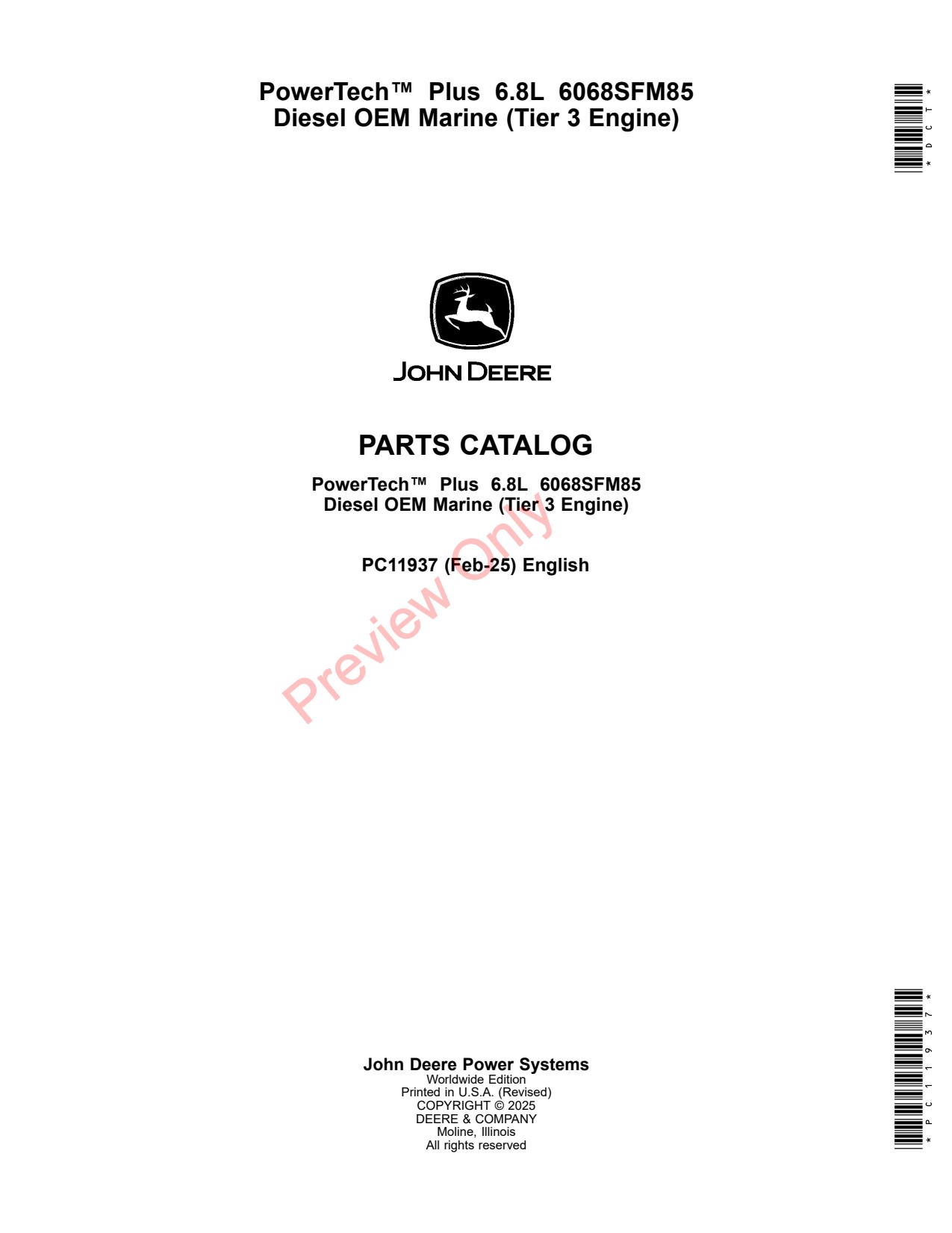 John Deere 6068SFM85 8L Engine Parts Catalog PC11937 1 John Deere 6068SFM85 8L Engine Parts Catalog PC11937