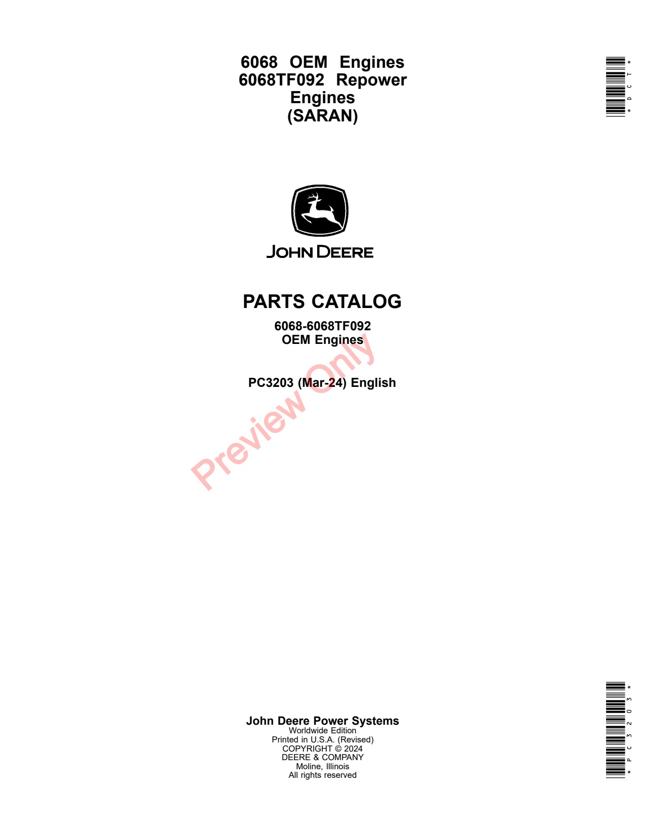 John Deere 6068TF092 6068 Repower Engine Parts Catalog PC3203 1 John Deere 6068TF092 6068 Repower Engine Parts Catalog PC3203