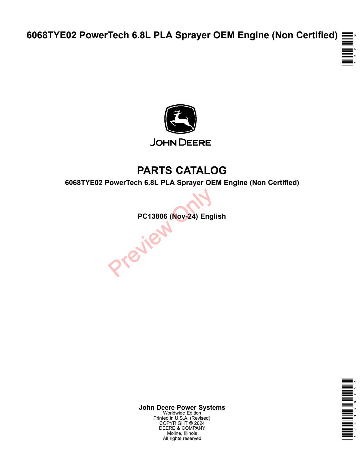 John Deere 6068TYE02 8L Sprayer OEM Engine Parts Catalog PC13806 1 John Deere 6068TYE02 8L Sprayer OEM Engine Parts Catalog PC13806