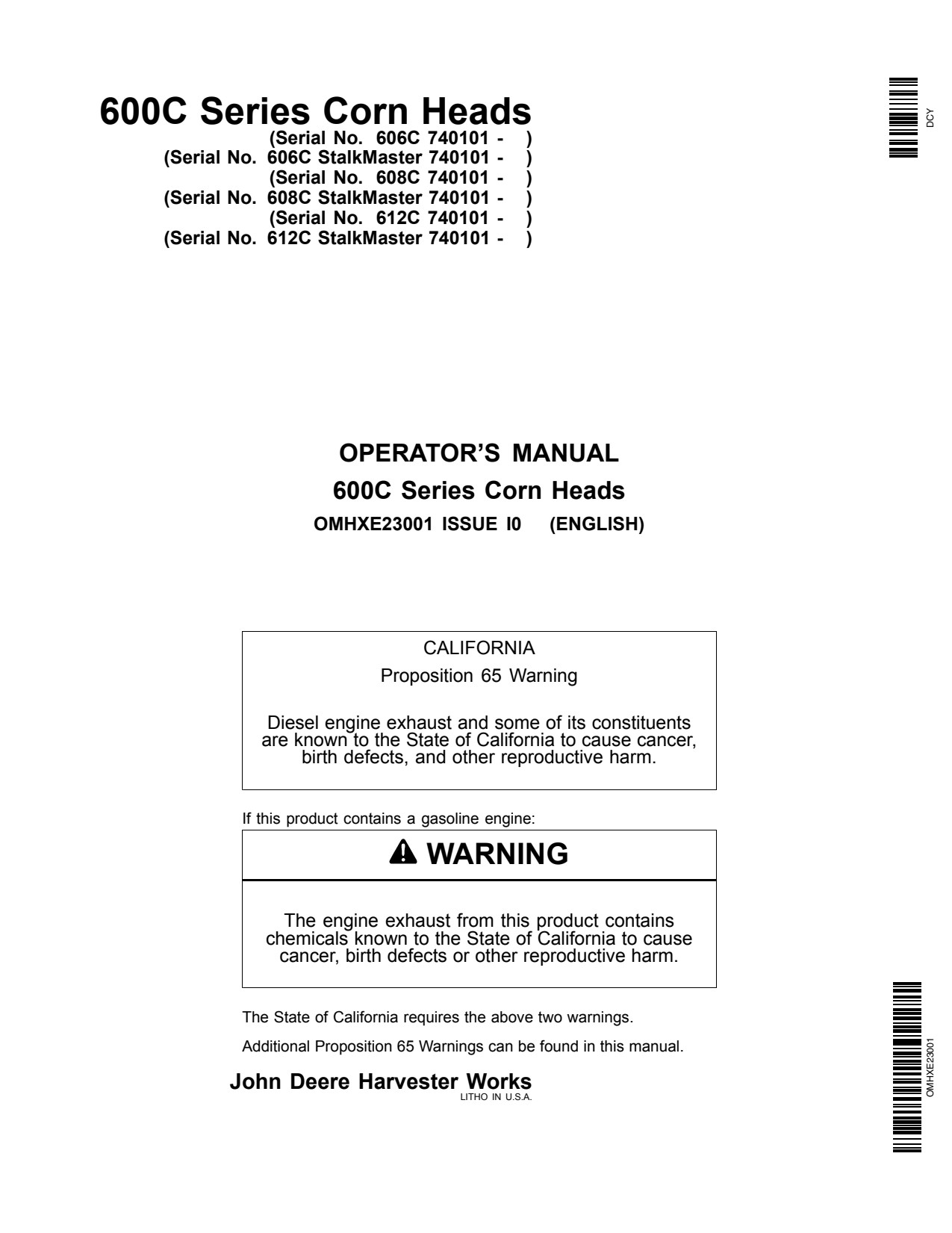 John Deere 606C 608C 612C 600C Corn Head Operator Manual OMHXE23001 1 John Deere 606C 608C 612C 600C Corn Head Operator Manual OMHXE23001
