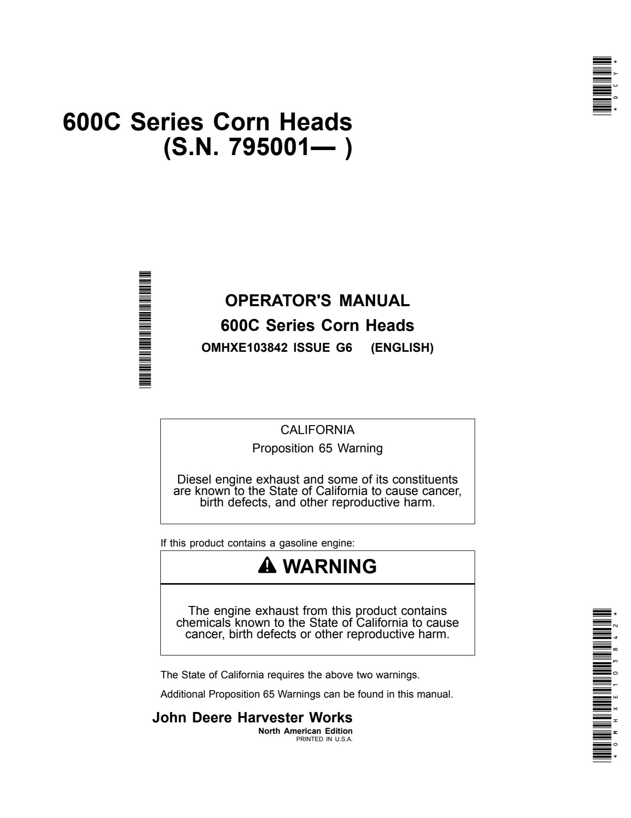 John Deere 606C StalkMaster 608C 612C 616C 618C 600C Corn Head Operator Manual OMHXE103842 1 John Deere 606C StalkMaster 608C 612C 616C 618C 600C Corn Head Operator Manual OMHXE103842