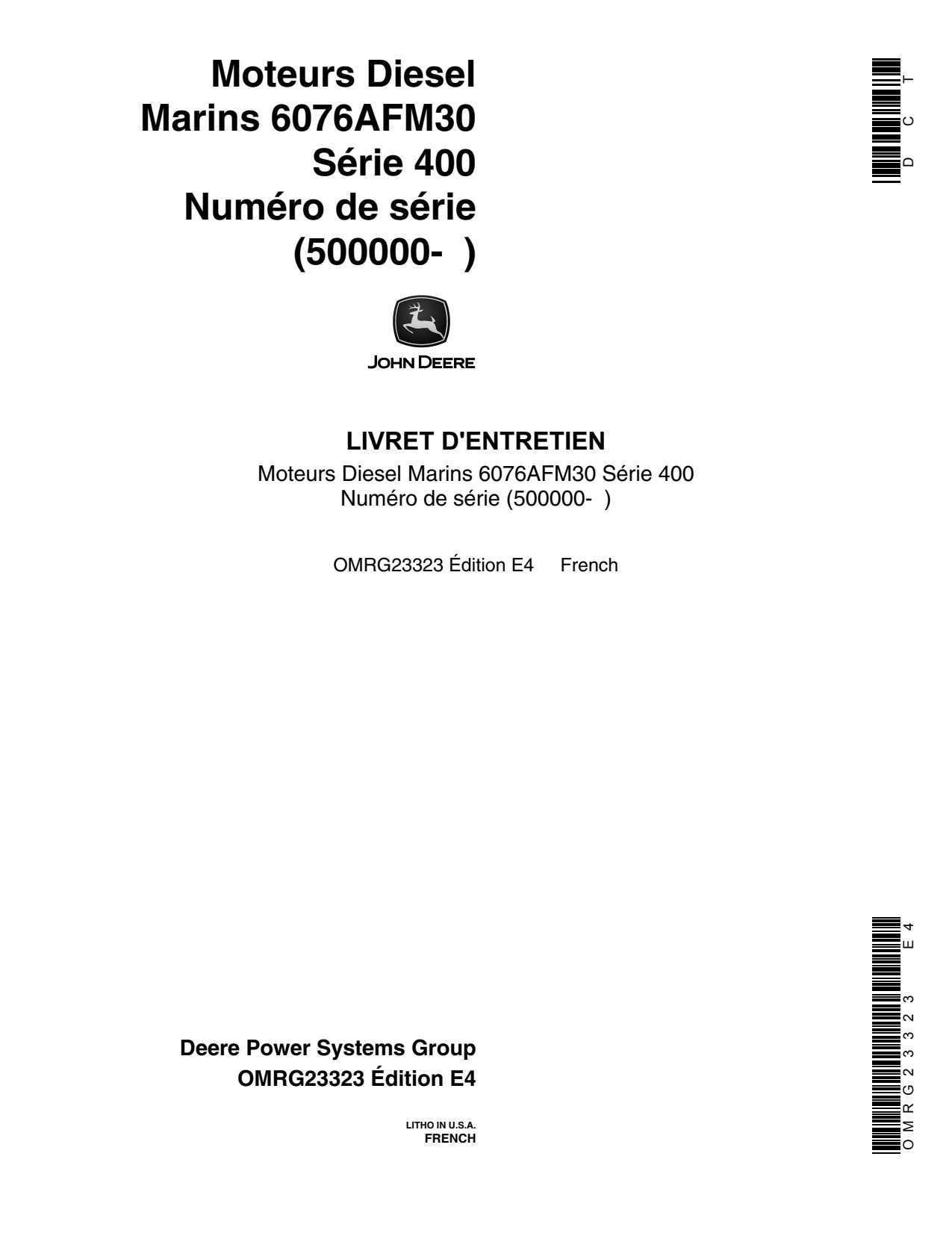 John Deere 6076 400 Marine Diesel Engine Operator Manual OMRG23323 FR 1 John Deere 6076 400 Marine Diesel Engine Operator Manual OMRG23323 FR