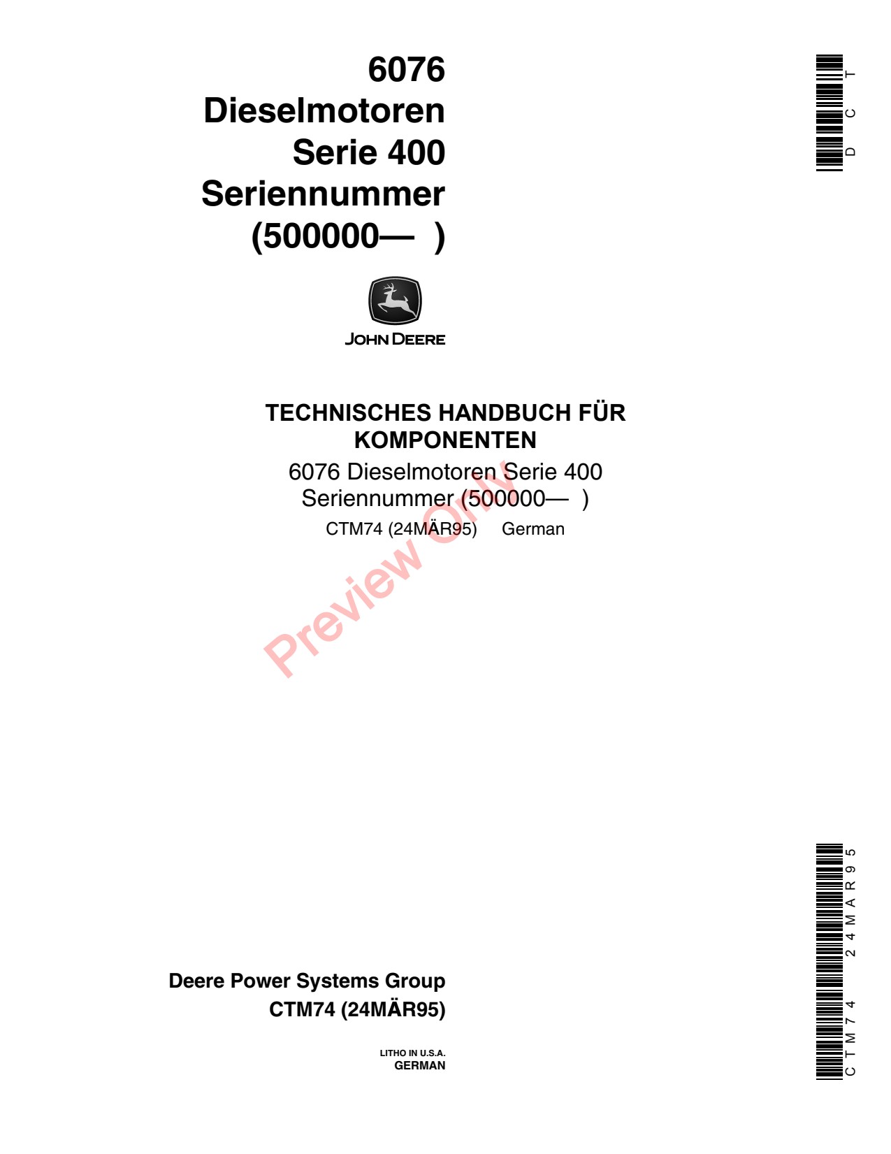John Deere 6076 400 Outboard Planetary Axle Component Technical Manual CTM74 DE 1 John Deere 6076 400 Outboard Planetary Axle Component Technical Manual CTM74 DE