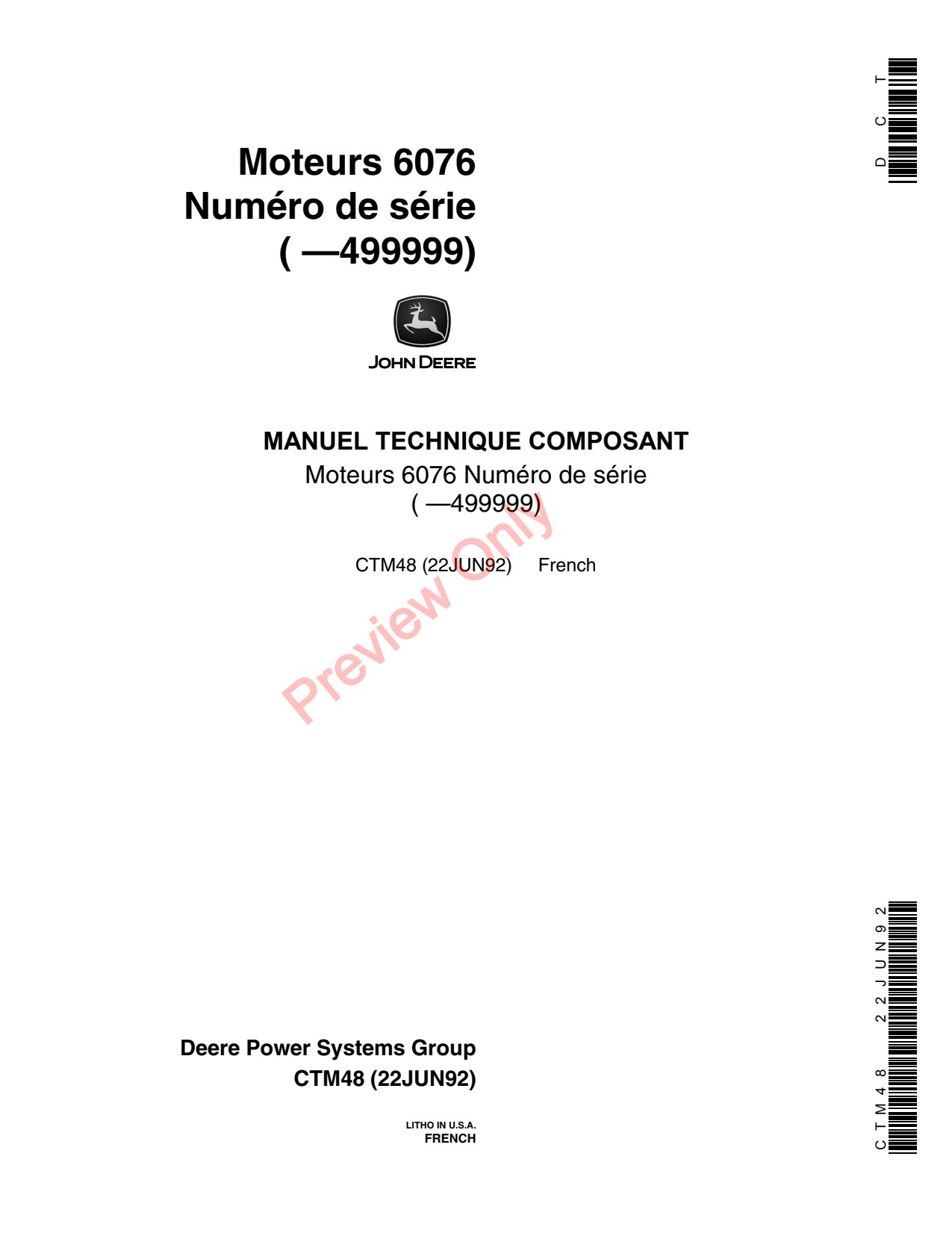 John Deere 6076 4455 4755 4955 9400 4560 to 4960 8560 8960 9965 4055 4255 4555 9960 9500 9600 Diesel Engine Component Technical Manual CTM48 FR 1 John Deere 6076 4455 4755 4955 9400 4560 to 4960 8560 8960 9965 4055 4255 4555 9960 9500 9600 Diesel Engine Component Technical Manual CTM48 FR