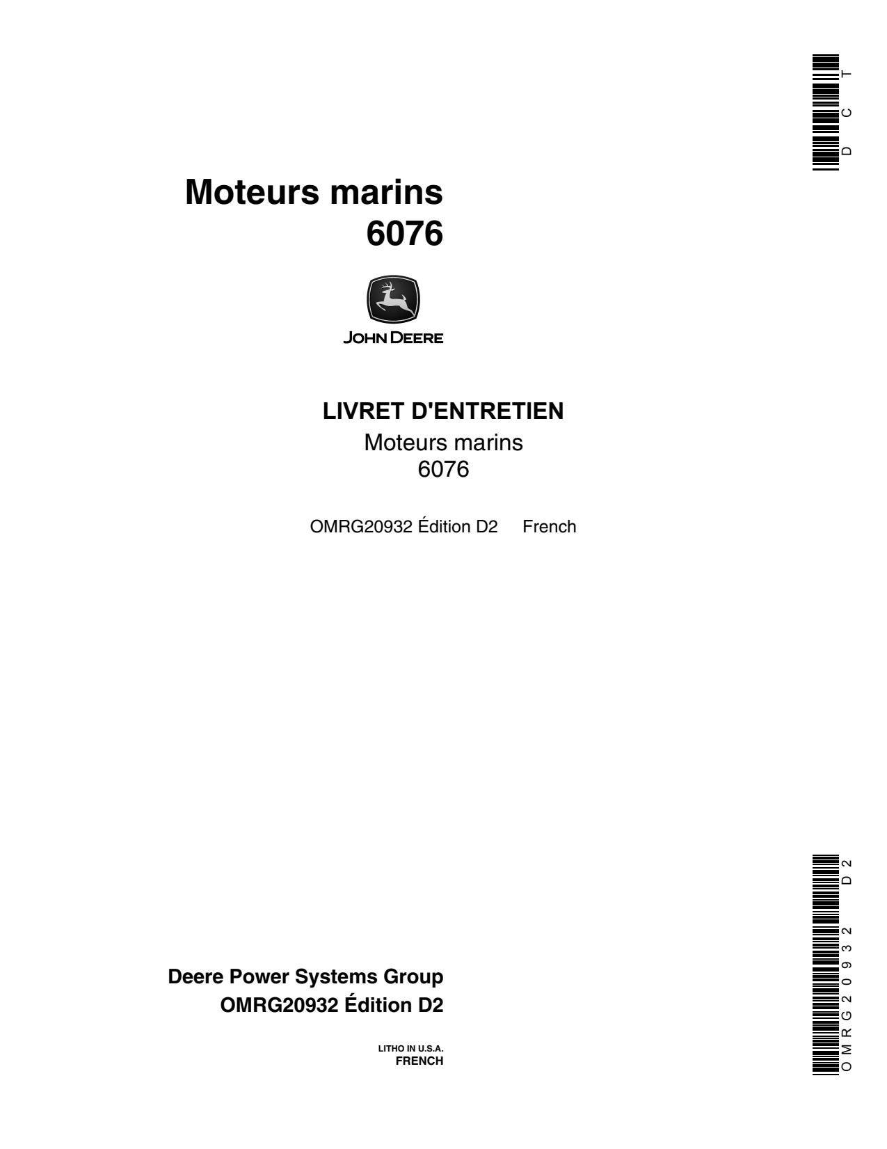 John Deere 6076 Marine Engines AFD OEM Engine Operator's Manual OMRG20932 FR 1 John Deere 6076 Marine Engines AFD OEM Engine Operator's Manual OMRG20932 FR