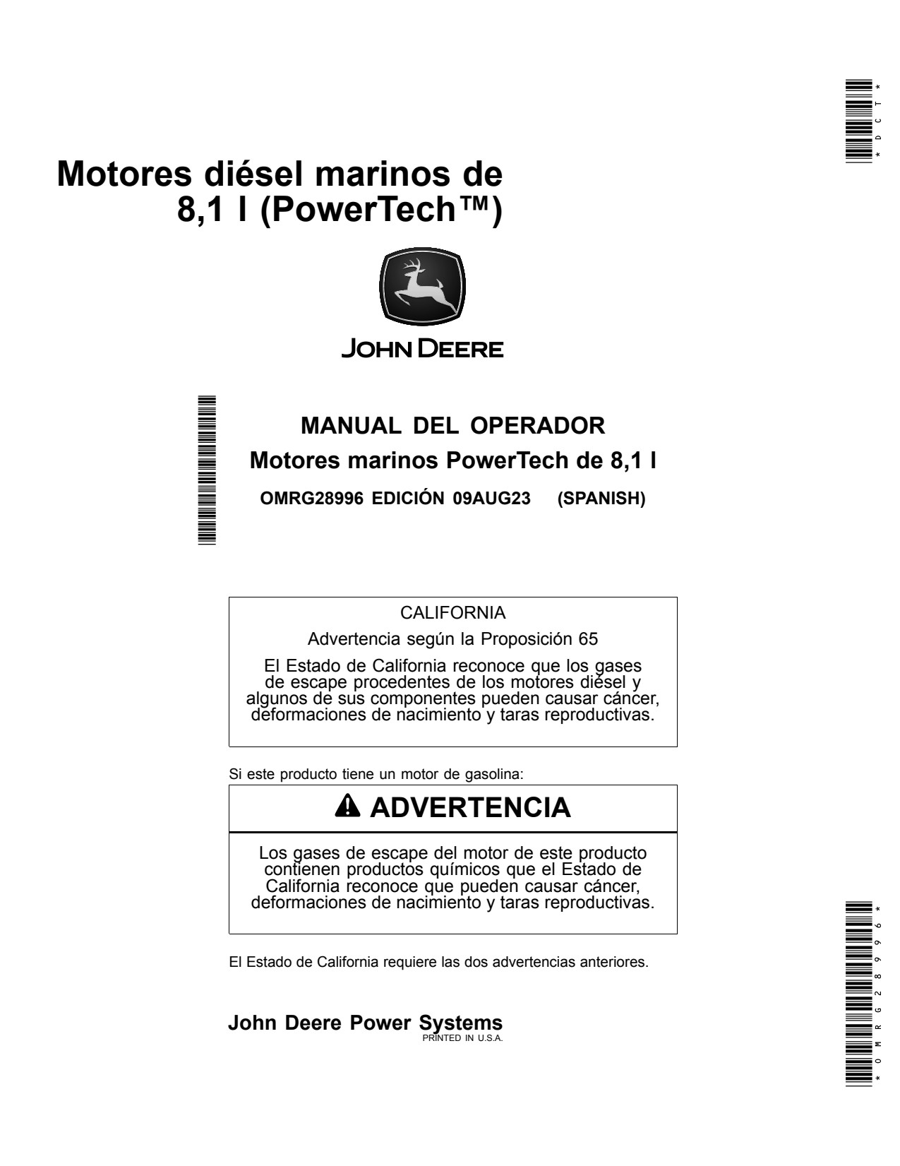 John Deere 6081 8.1L Marine Diesel Engine Operator Manual OMRG28996 ES 1 John Deere 6081 8.1L Marine Diesel Engine Operator Manual OMRG28996 ES
