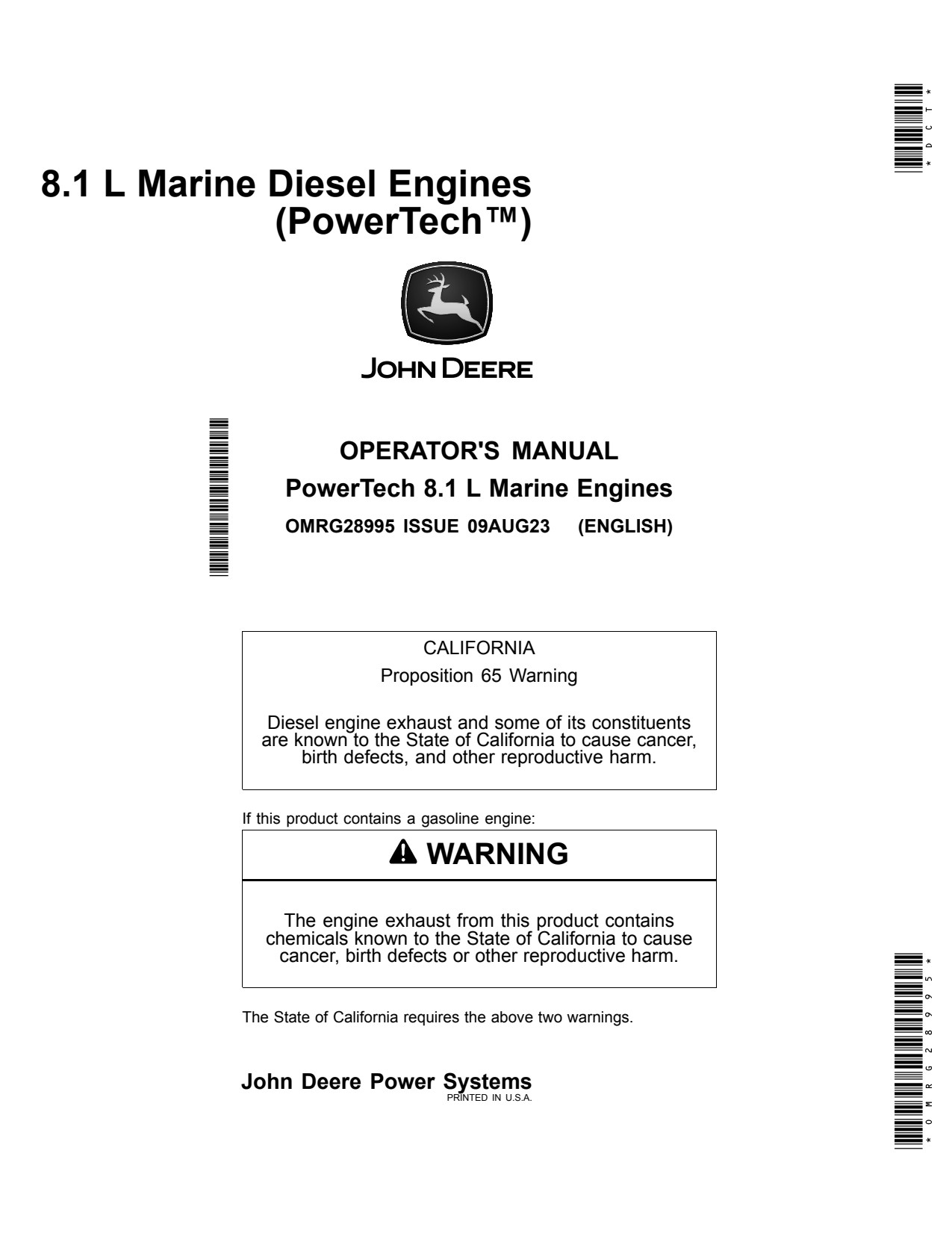 John Deere 6081 801L 1L Marine Diesel Engine Operator Manual OMRG28995 1 John Deere 6081 801L 1L Marine Diesel Engine Operator Manual OMRG28995