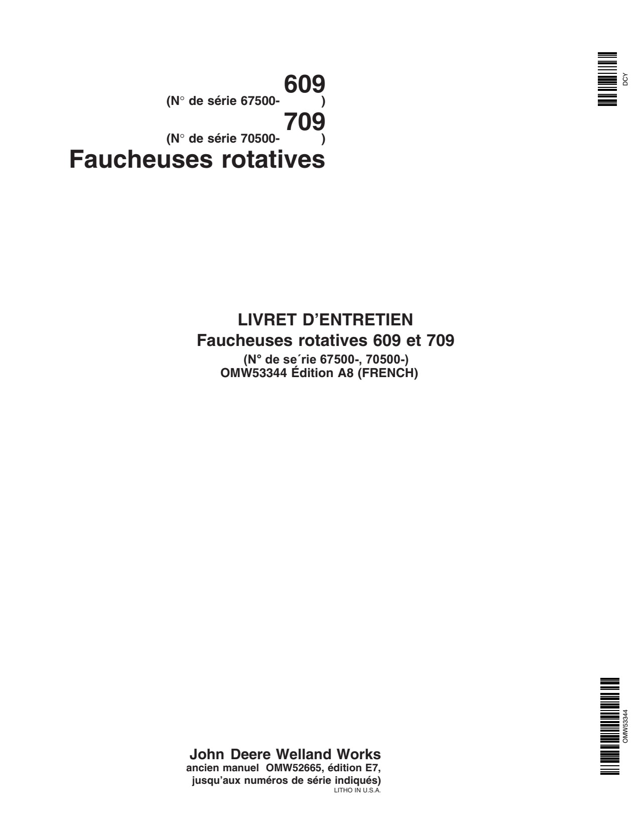 John Deere 609 709 Rotary Cutter Operator Manual OMW53344 FR 1 John Deere 609 709 Rotary Cutter Operator Manual OMW53344 FR