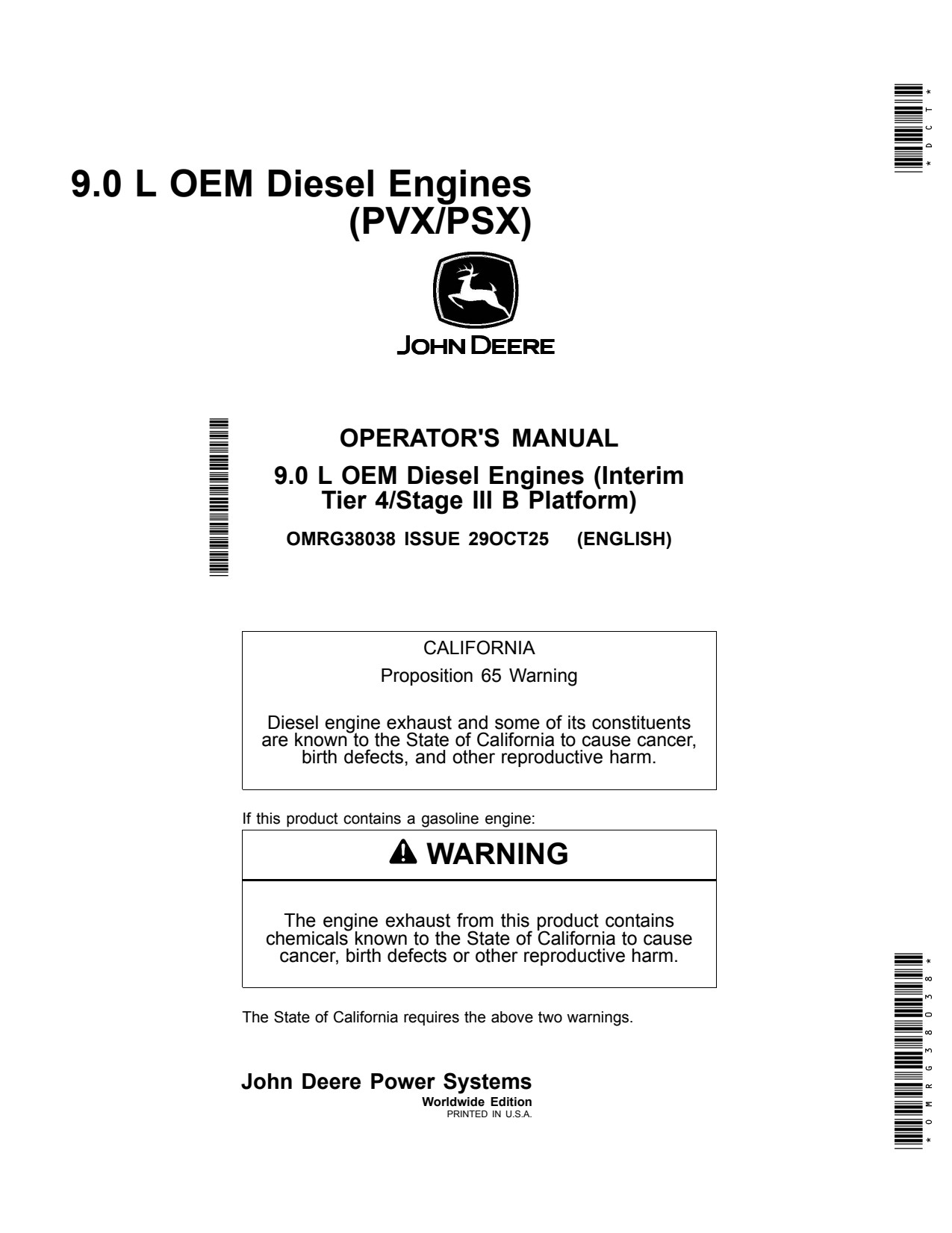 John Deere 6090 9.0 L 6090HFC94 6090HFC95 6090HFG95 OEM Diesel Engine Operator Manual OMRG38038 1 John Deere 6090 9.0 L 6090HFC94 6090HFC95 6090HFG95 OEM Diesel Engine Operator Manual OMRG38038