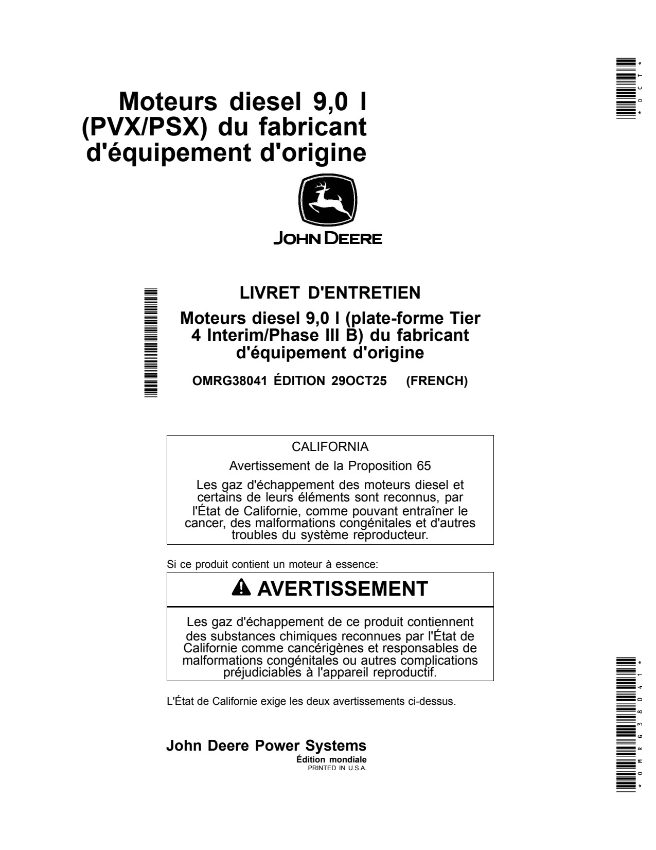 John Deere 6090 9.0 L 6090HFC94 6090HFC95 6090HFG95 OEM Diesel Engine Operator Manual OMRG38041 FR 1 John Deere 6090 9.0 L 6090HFC94 6090HFC95 6090HFG95 OEM Diesel Engine Operator Manual OMRG38041 FR