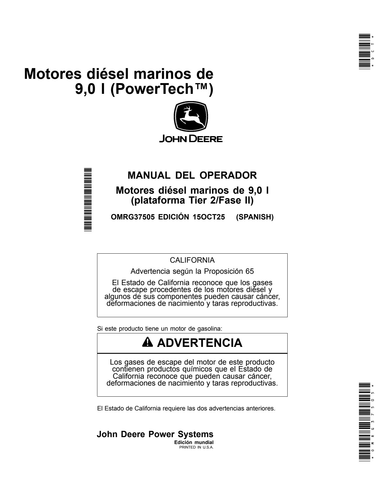 John Deere 6090 9.0L 6090AFM75 Marine Diesel Engine Operator Manual OMRG37505 ES 1 John Deere 6090 9.0L 6090AFM75 Marine Diesel Engine Operator Manual OMRG37505 ES