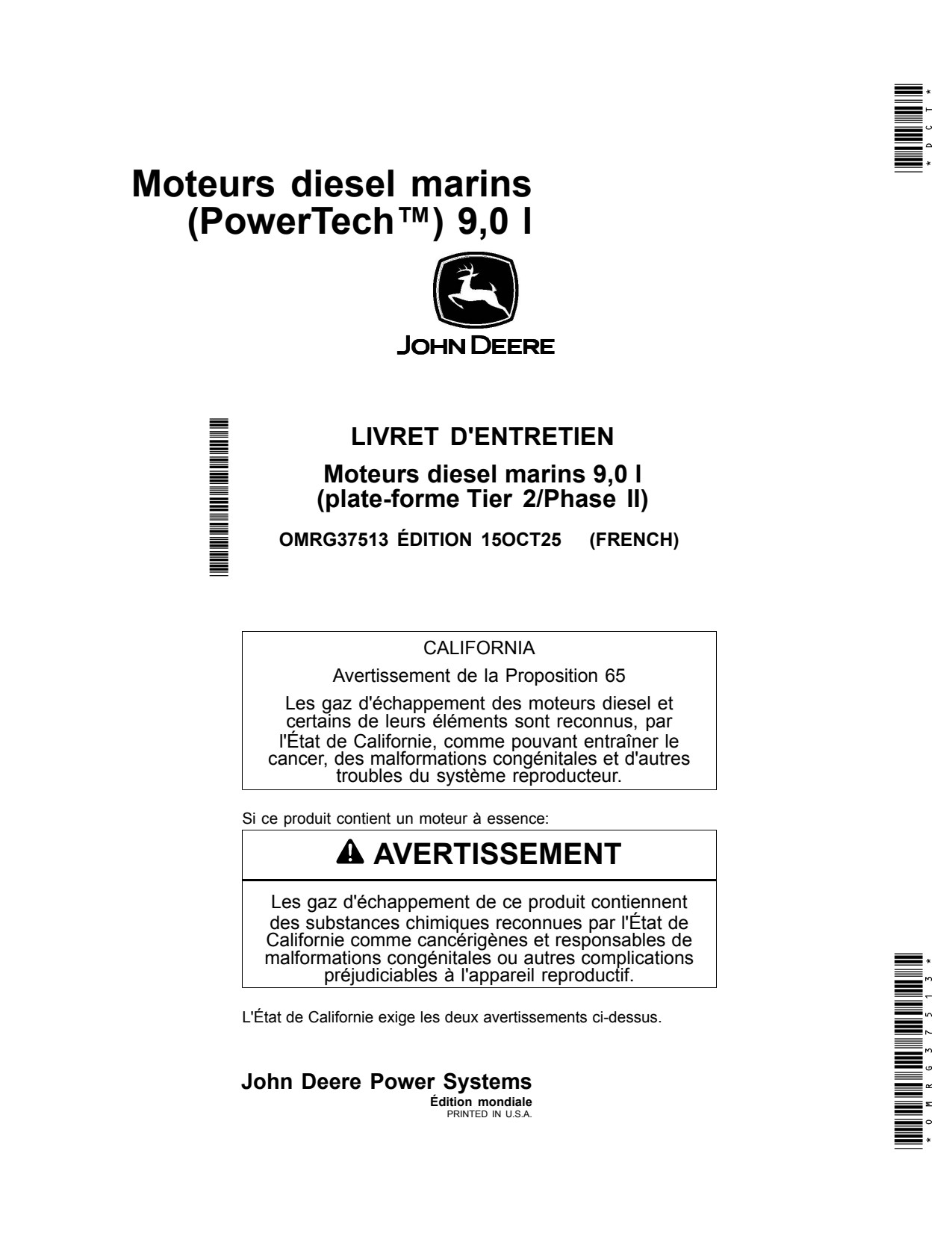 John Deere 6090 9.0L 6090AFM75 Marine Diesel Engine Operator Manual OMRG37513 FR 1 John Deere 6090 9.0L 6090AFM75 Marine Diesel Engine Operator Manual OMRG37513 FR