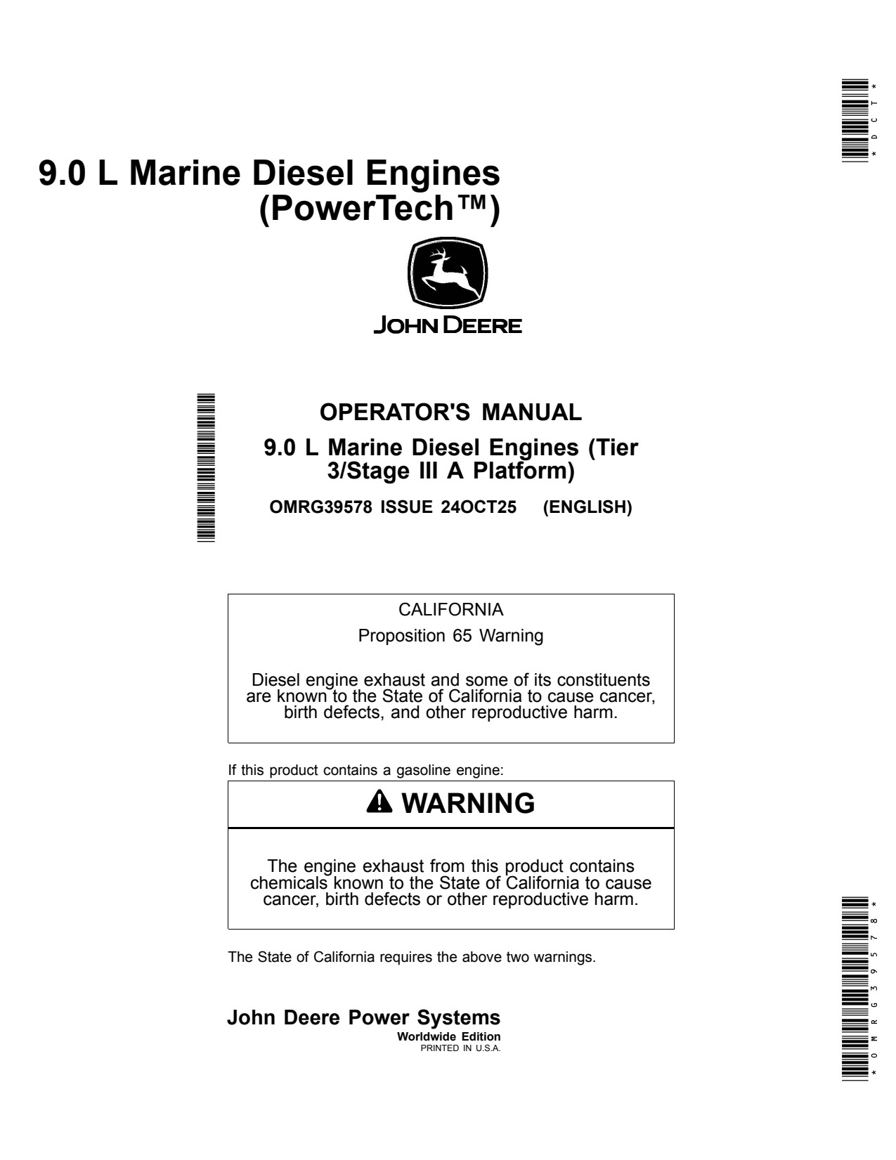 John Deere 6090 9.0L 6090AFM85 6090SFM85 Marine Diesel Engine Operator Manual OMRG39578 1 John Deere 6090 9.0L 6090AFM85 6090SFM85 Marine Diesel Engine Operator Manual OMRG39578