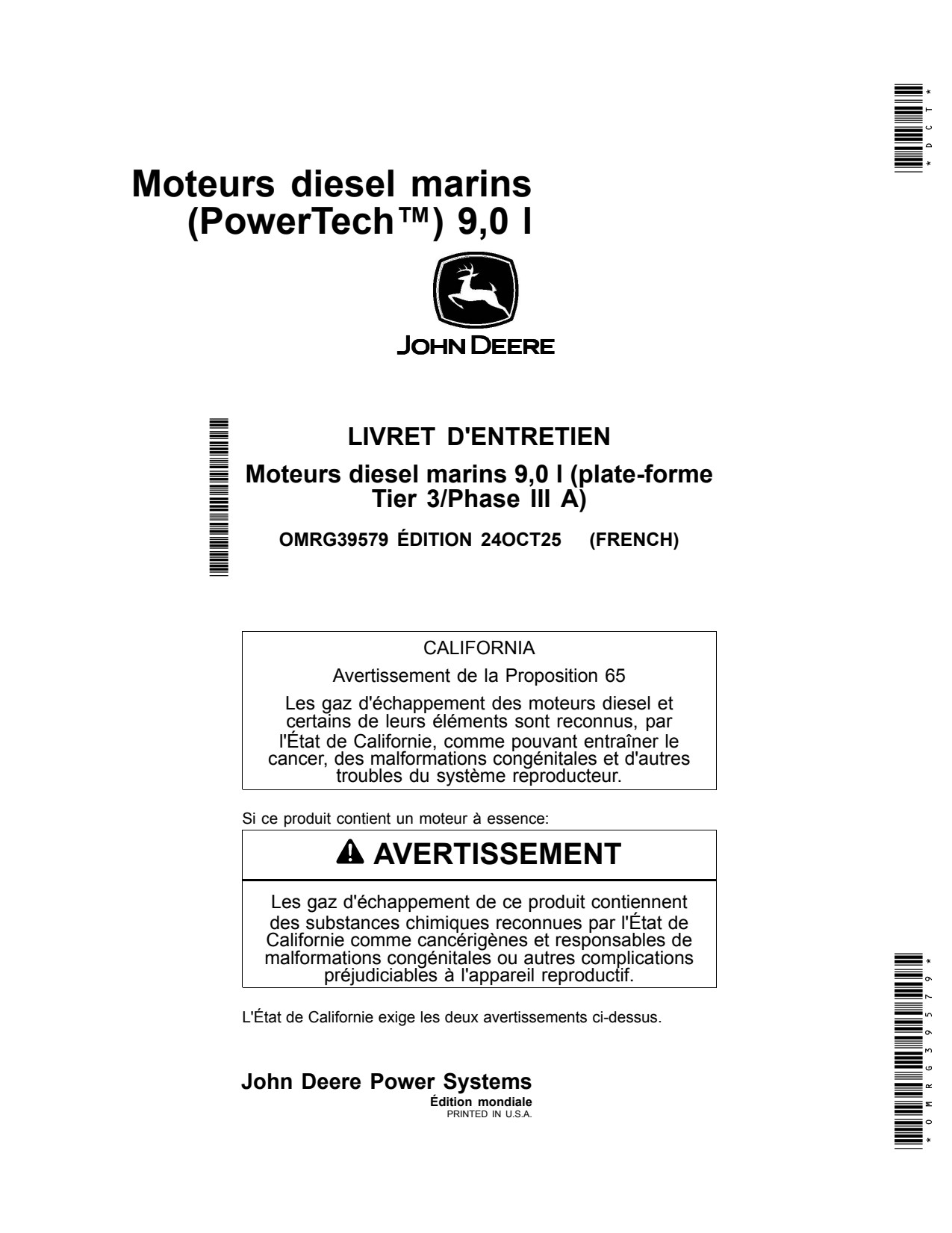 John Deere 6090 9.0L 6090AFM85 6090SFM85 Marine Diesel Engine Operator Manual OMRG39579 FR 1 John Deere 6090 9.0L 6090AFM85 6090SFM85 Marine Diesel Engine Operator Manual OMRG39579 FR