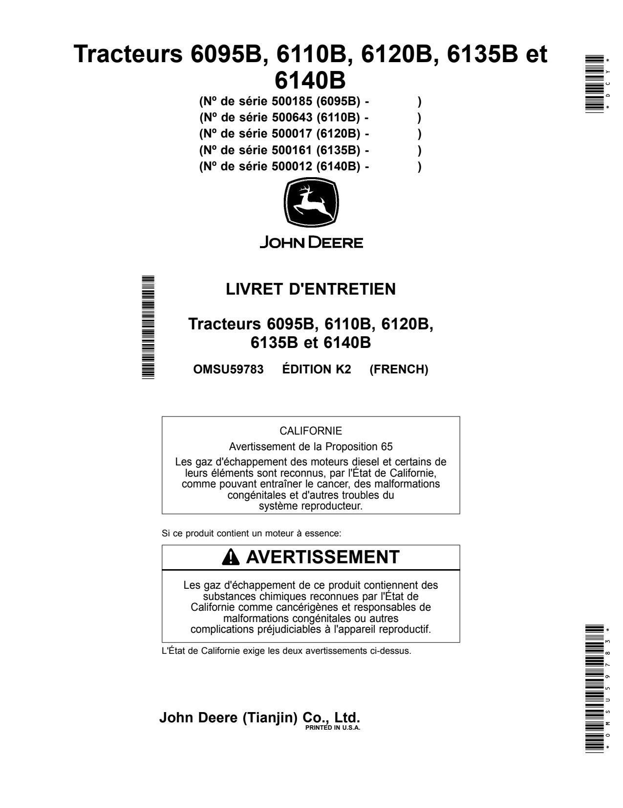John Deere 6095B 6110B 6120B 6135B 6140B Tractor Operator Manual OMSU59783 FR 1 John Deere 6095B 6110B 6120B 6135B 6140B Tractor Operator Manual OMSU59783 FR