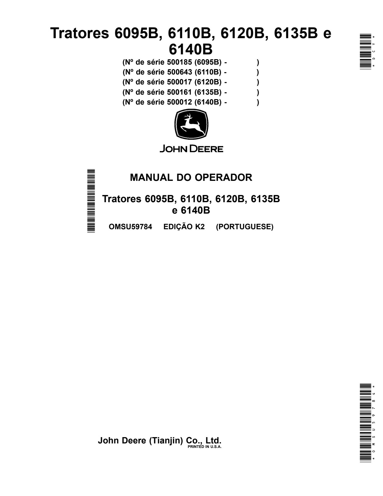 John Deere 6095B 6110B 6120B 6135B 6140B Tractor Operator Manual OMSU59784 PT 1 John Deere 6095B 6110B 6120B 6135B 6140B Tractor Operator Manual OMSU59784 PT