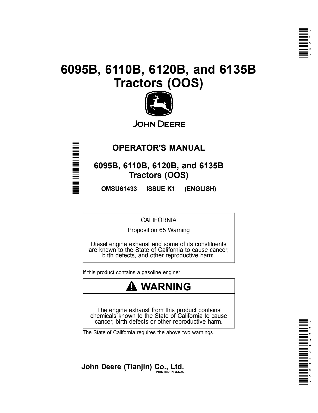 John Deere 6095B 6110B 6120B 6135B Tractor Operator Manual OMSU61433 1 John Deere 6095B 6110B 6120B 6135B Tractor Operator Manual OMSU61433