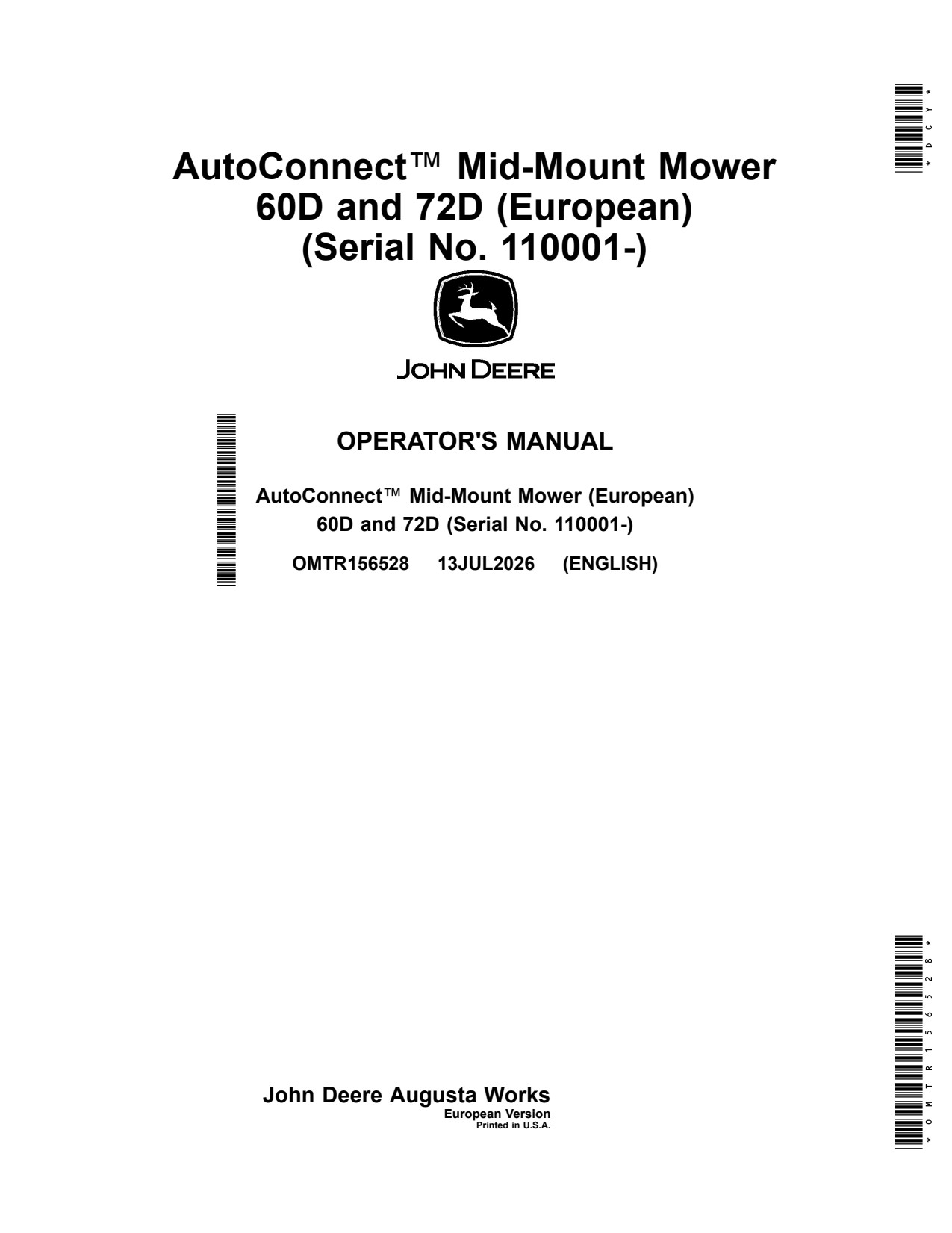John Deere 60D 72D Mid-mount Mower Operator Manual OMTR156528 1 John Deere 60D 72D Mid-mount Mower Operator Manual OMTR156528