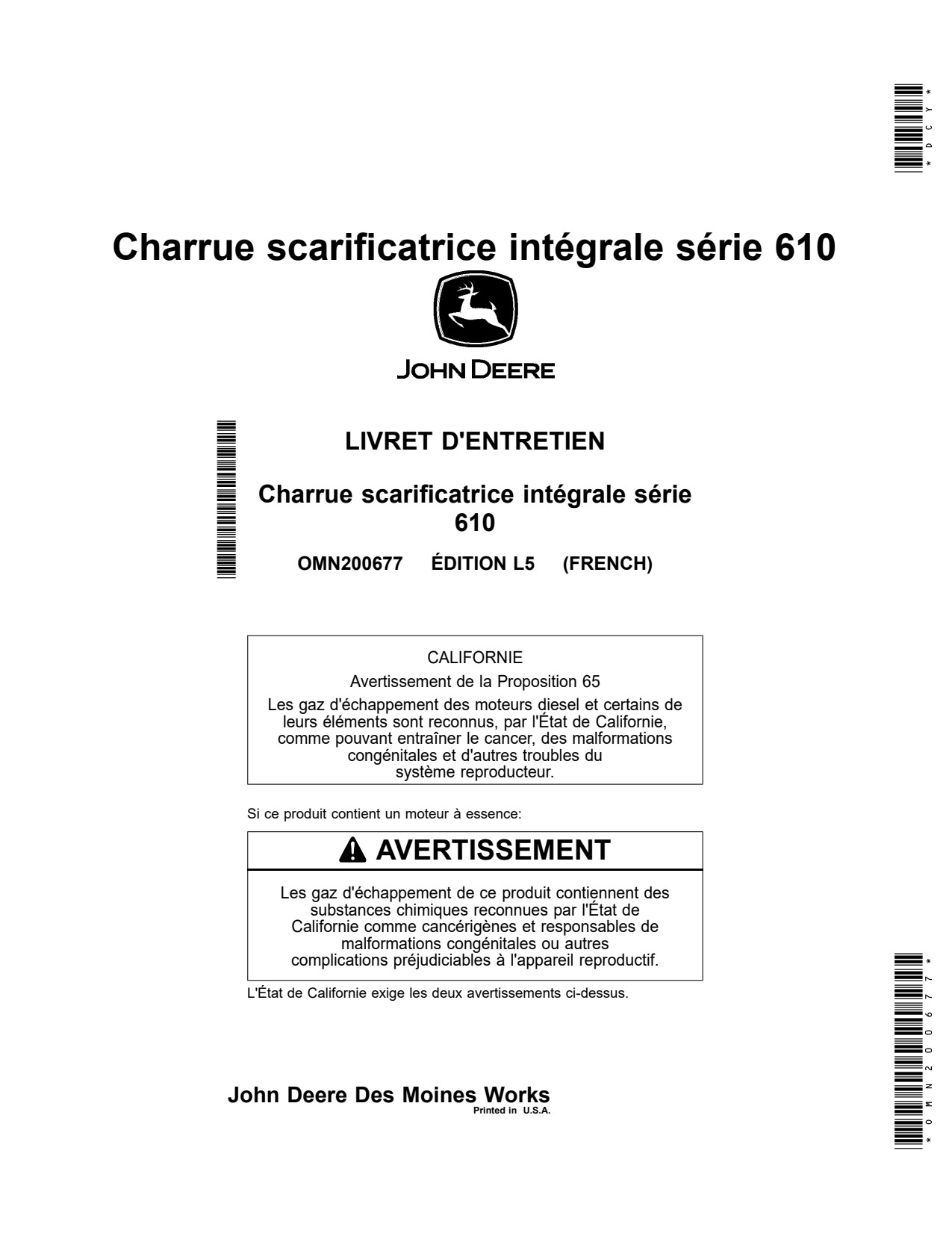 John Deere 610 Series Integral Chisel Plow Operator's Manual OMN200677 FR 1 John Deere 610 Series Integral Chisel Plow Operator's Manual OMN200677 FR