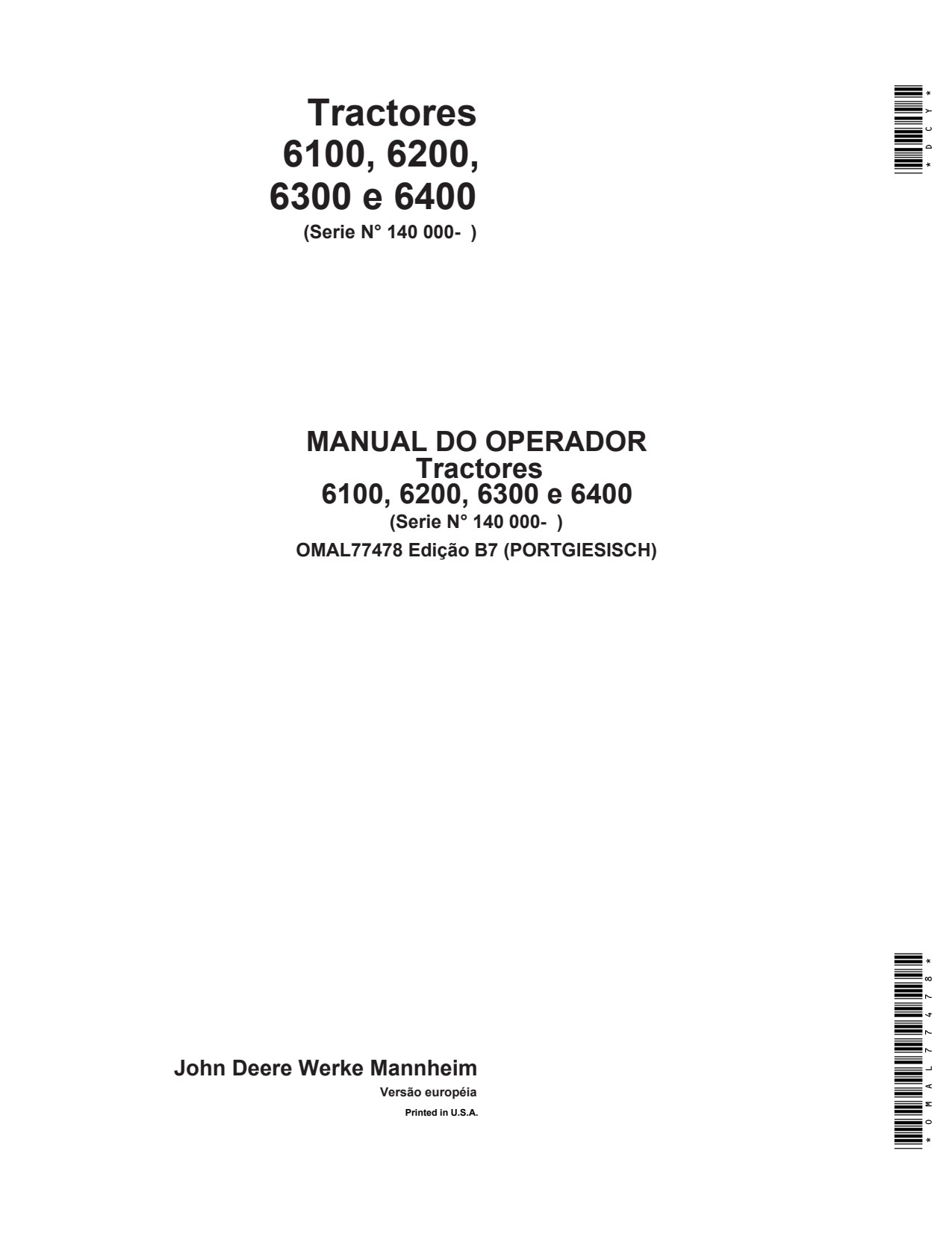 John Deere 6100 to 6400 Tractor Operator Manual OMAL77478 PT 1 John Deere 6100 to 6400 Tractor Operator Manual OMAL77478 PT