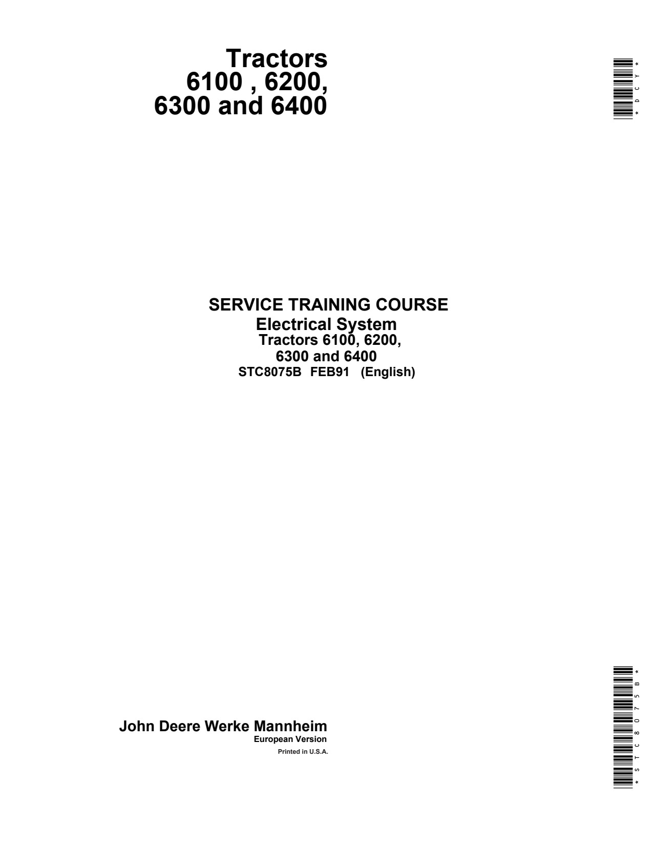 John Deere 6100 to 6400 Tractor Operator Manual STC8075B 1 John Deere 6100 to 6400 Tractor Operator Manual STC8075B