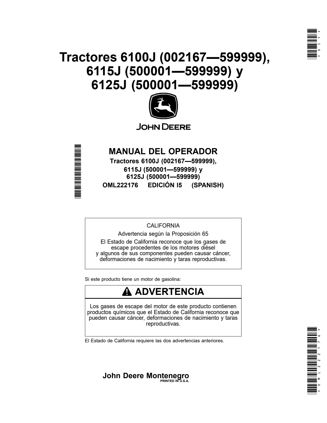 John Deere 6100J 6115J 6125J Tractor Operator Manual OML222176 ES 1 John Deere 6100J 6115J 6125J Tractor Operator Manual OML222176 ES