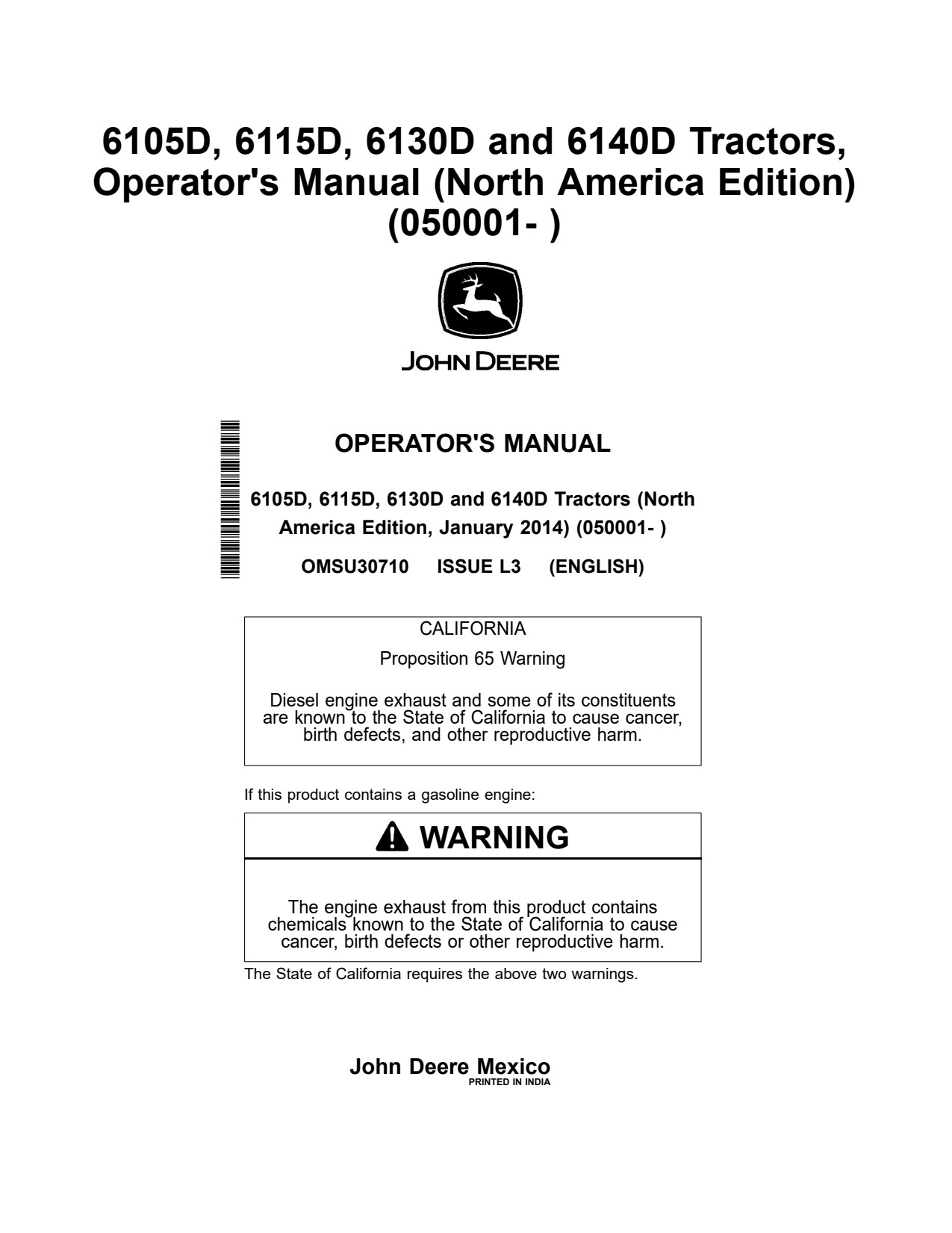 John Deere 6105D 6115D 6130D 6140D Tractor Operator Manual OMSU30710 1 John Deere 6105D 6115D 6130D 6140D Tractor Operator Manual OMSU30710