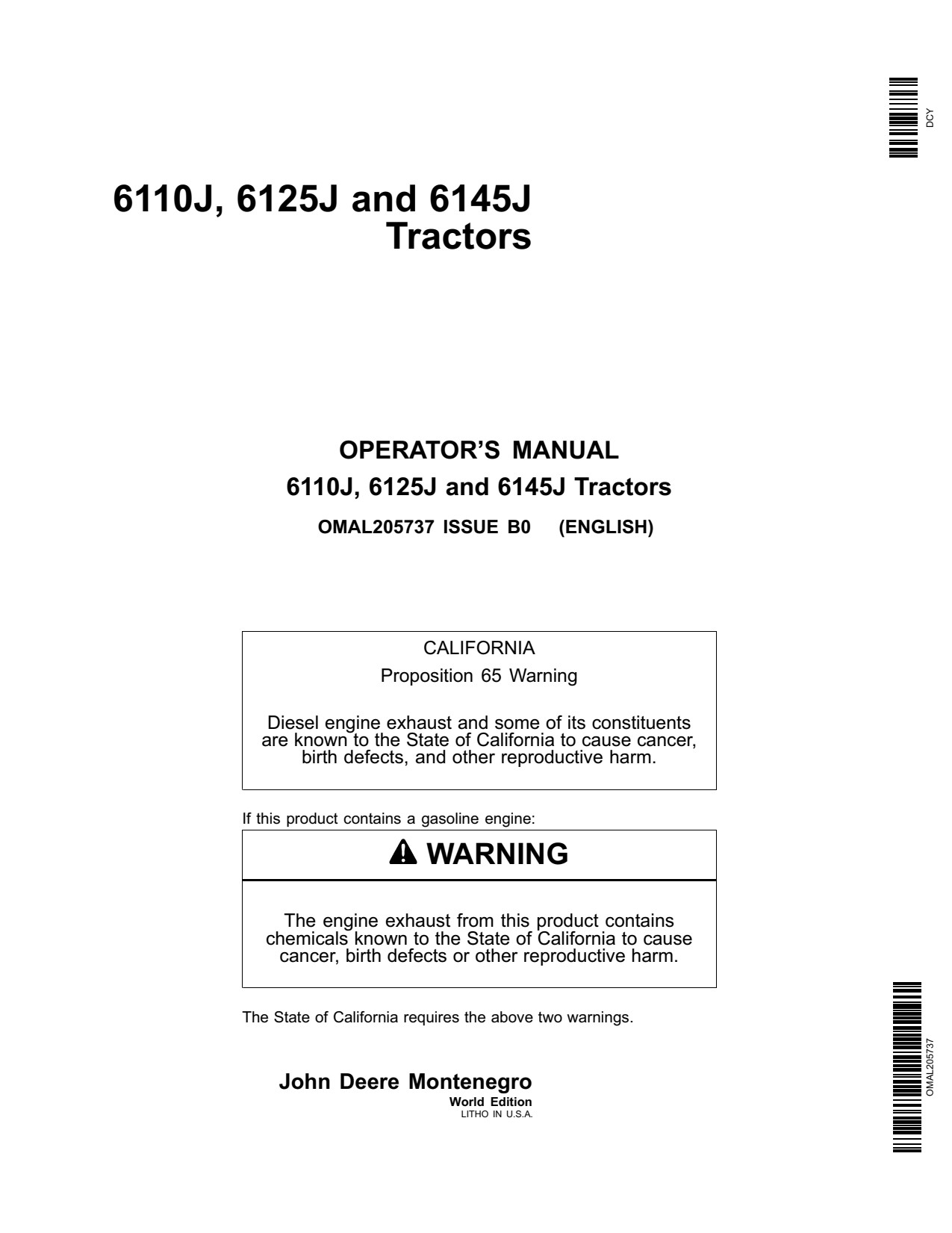 John Deere 6110J 6125J 6145J Tractor Operator Manual OMAL205737 1 John Deere 6110J 6125J 6145J Tractor Operator Manual OMAL205737
