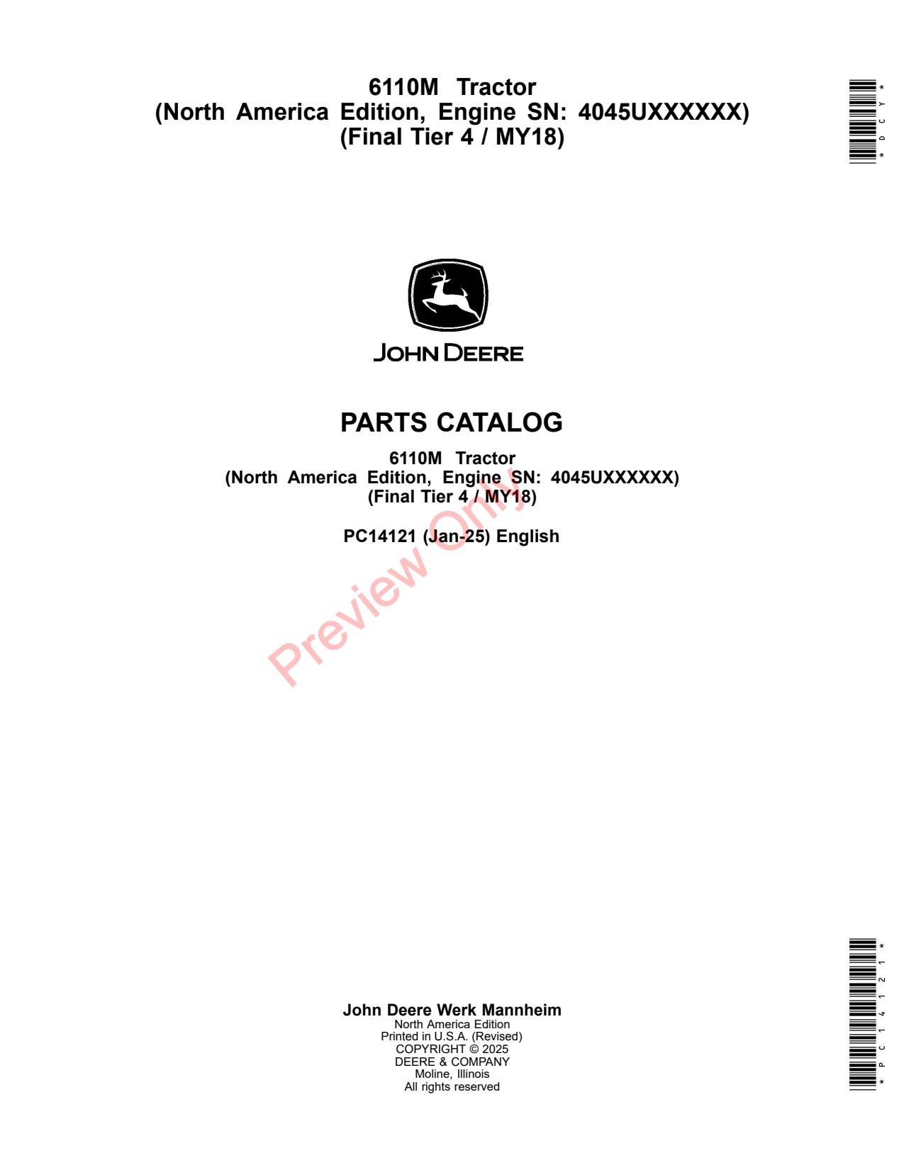 John Deere 6110M MY18 Tractor Parts Catalog PC14121 1 John Deere 6110M MY18 Tractor Parts Catalog PC14121
