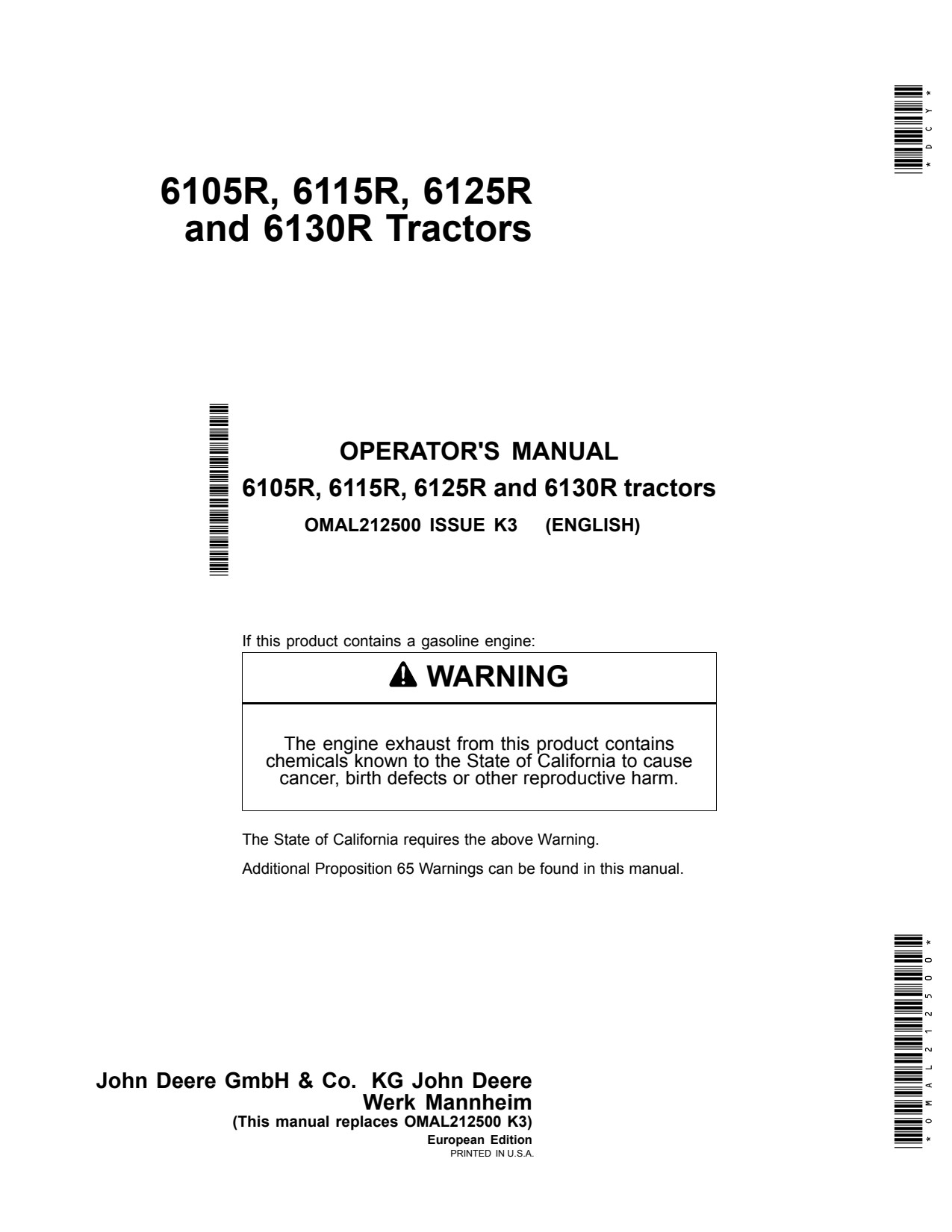 John Deere 6115R 6130R 6125R 6105R Tractor Operator Manual OMAL212500 1 John Deere 6115R 6130R 6125R 6105R Tractor Operator Manual OMAL212500