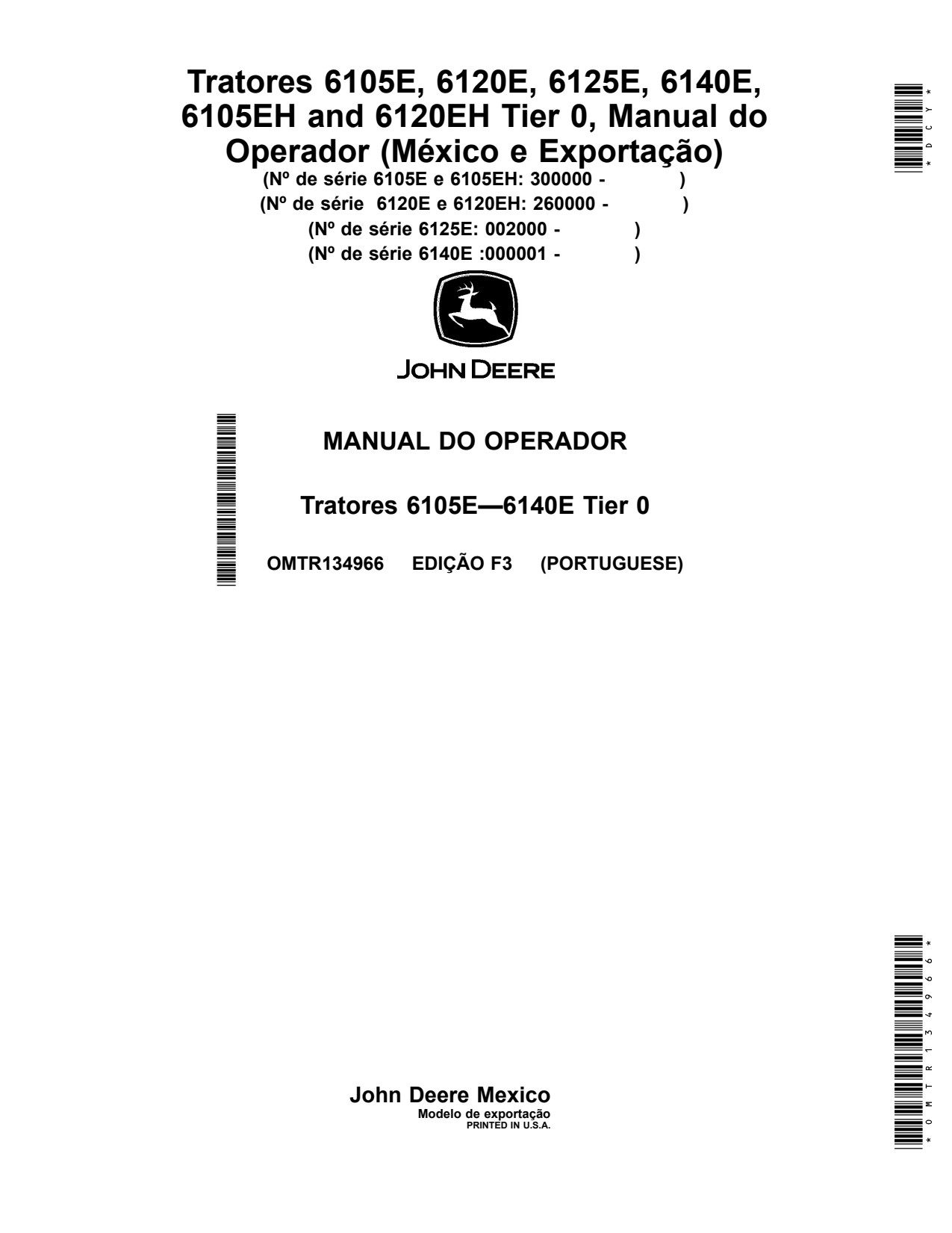 John Deere 6120E 6120EH 6125E 6105E 6105EH 6140E Tractor Operator Manual OMTR134966 PT 1 John Deere 6120E 6120EH 6125E 6105E 6105EH 6140E Tractor Operator Manual OMTR134966 PT