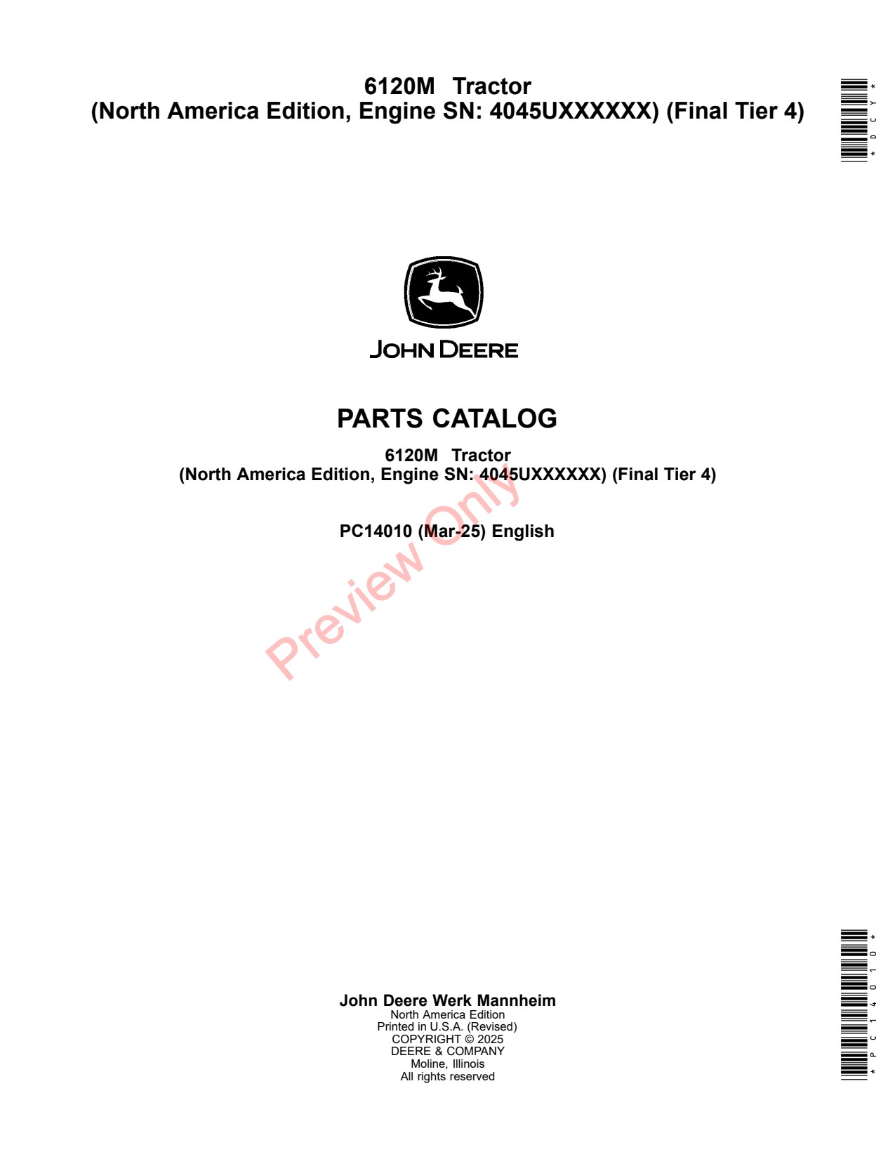 John Deere 6120M Tractor Parts Catalog PC14010 1 John Deere 6120M Tractor Parts Catalog PC14010