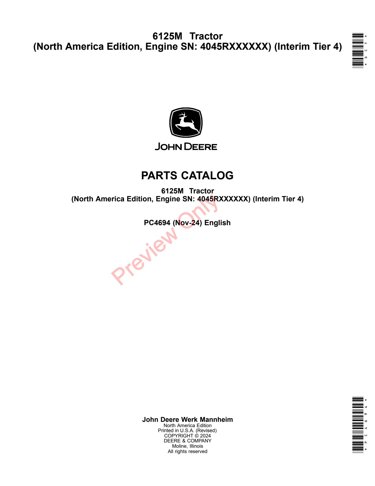 John Deere 6125M Tractor Parts Catalog PC4694 1 John Deere 6125M Tractor Parts Catalog PC4694