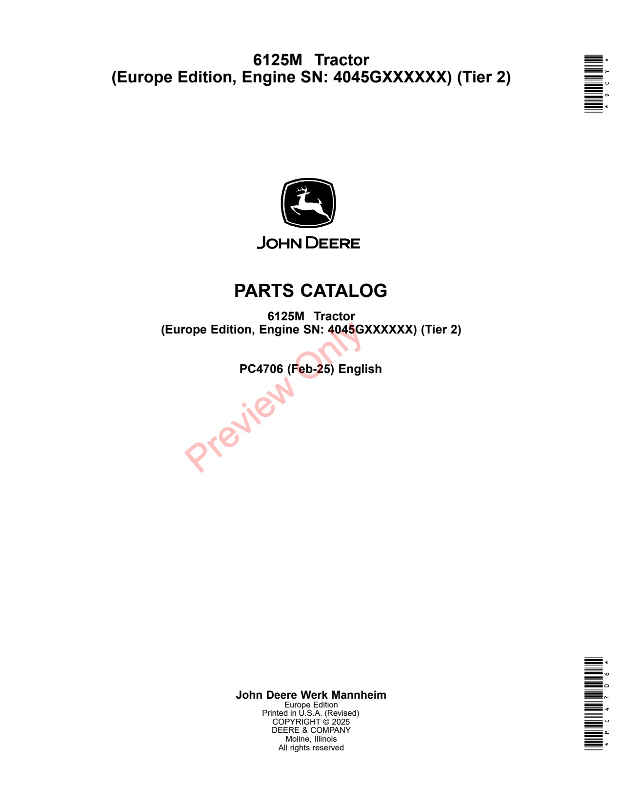 John Deere 6125M Tractor Parts Catalog PC4706 1 John Deere 6125M Tractor Parts Catalog PC4706