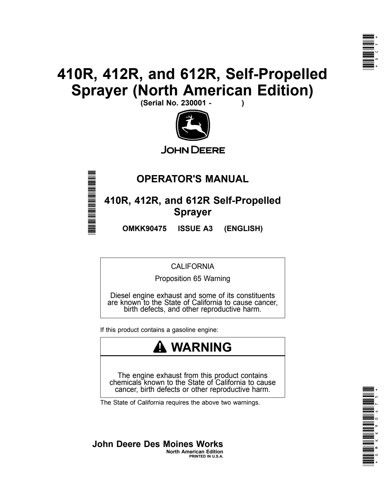 John Deere 612R 412R 410R Self-Propelled Sprayer Operator Manual OMKK90475 1 John Deere 612R 412R 410R Self-Propelled Sprayer Operator Manual OMKK90475