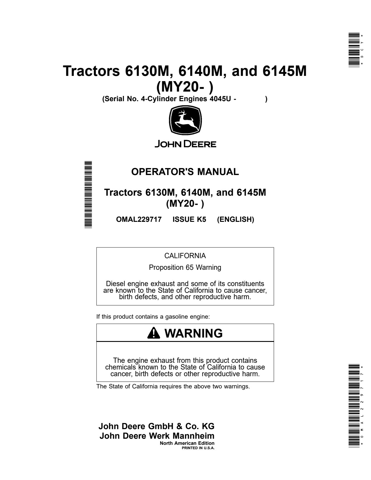 John Deere 6130M 6140M 6145M MY20 Tractor Operator Manual OMAL229717 1 John Deere 6130M 6140M 6145M MY20 Tractor Operator Manual OMAL229717