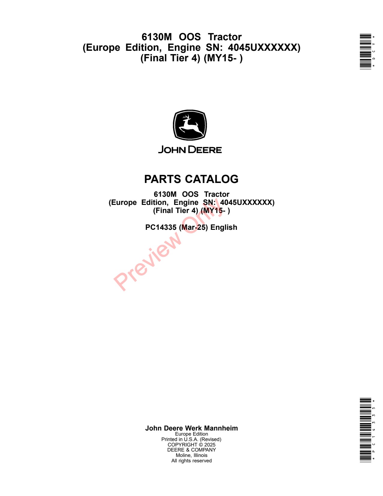 John Deere 6130M OOS MY15 Tractor Parts Catalog PC14335 1 John Deere 6130M OOS MY15 Tractor Parts Catalog PC14335