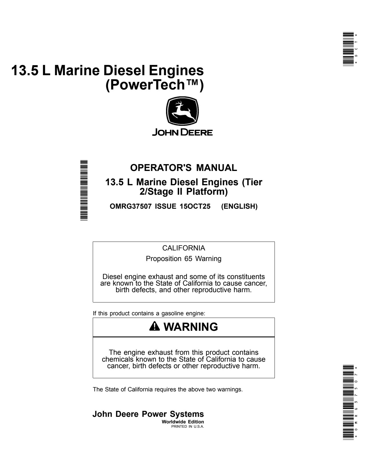 John Deere 6135 13.5L 6135AFM75 6135HFC46 Marine Diesel Engine Operator Manual OMRG37507 1 John Deere 6135 13.5L 6135AFM75 6135HFC46 Marine Diesel Engine Operator Manual OMRG37507