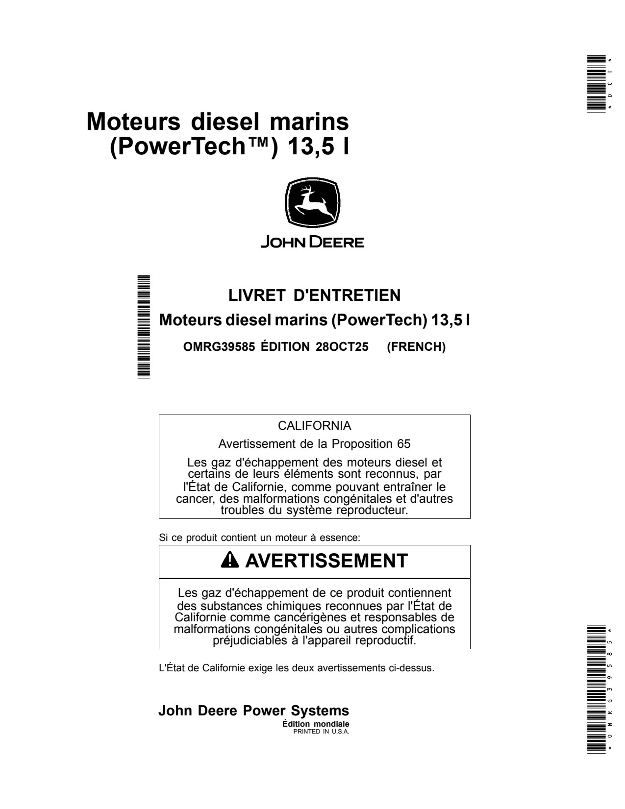 John Deere 6135 13.5L 6135AFM85 Marine Diesel Engine Operator Manual OMRG39585 FR 1 John Deere 6135 13.5L 6135AFM85 Marine Diesel Engine Operator Manual OMRG39585 FR