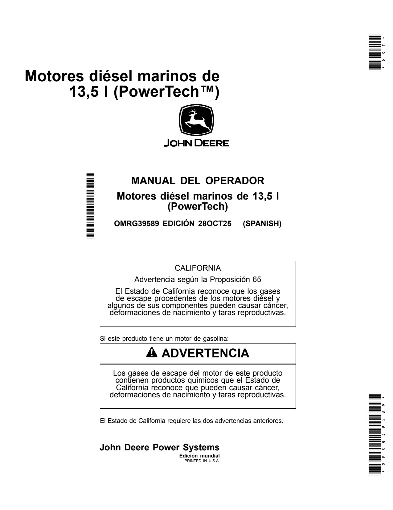 John Deere 6135 13.5L 6135AFM85 Marine Diesel Engine Operator Manual OMRG39589 ES 1 John Deere 6135 13.5L 6135AFM85 Marine Diesel Engine Operator Manual OMRG39589 ES