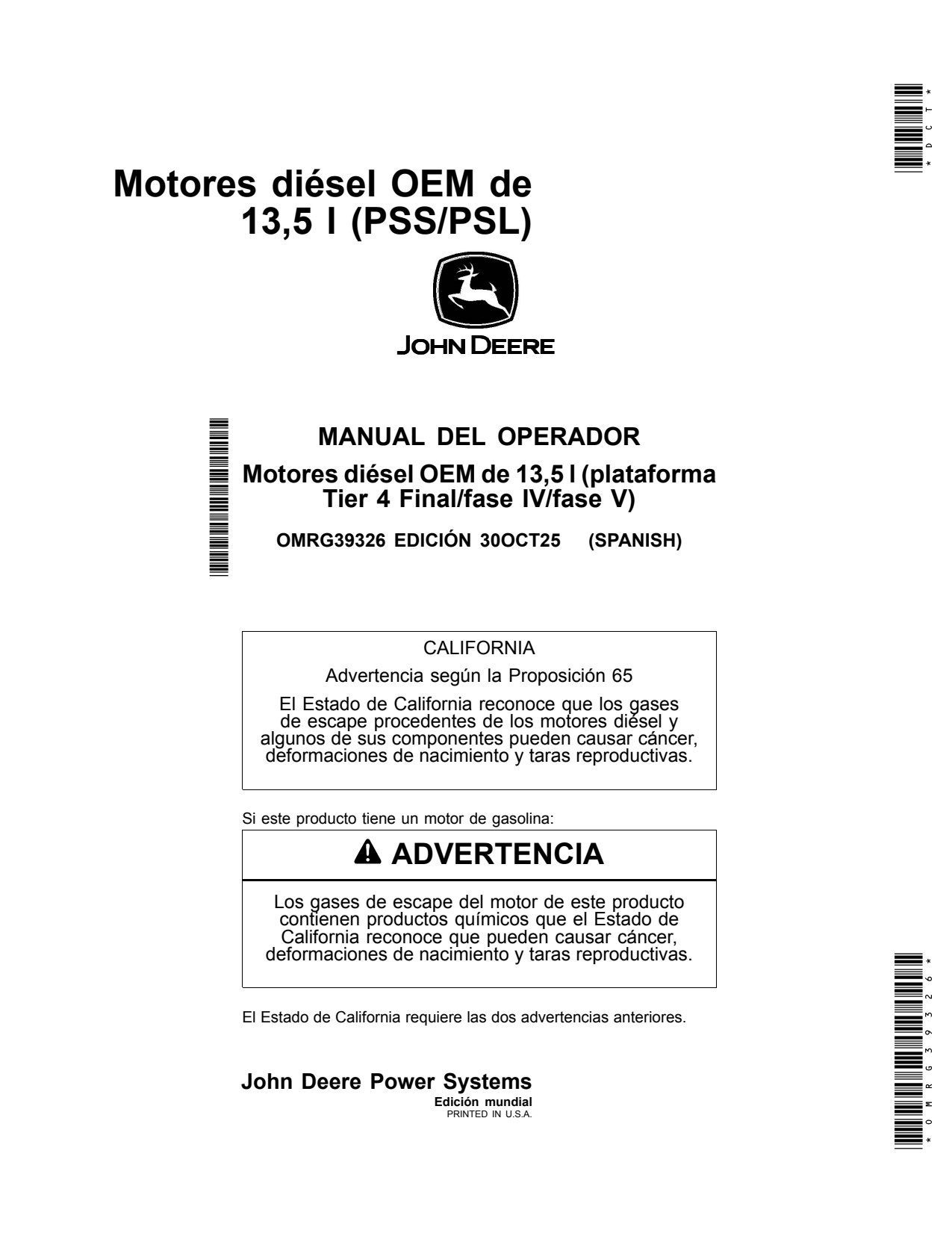 John Deere 61356135 13.5L 6135CI550 6135HFC09 6135HFG06 6135HFG09 OEM Diesel Engine Operator Manual OMRG39326 ES 1 John Deere 61356135 13.5L 6135CI550 6135HFC09 6135HFG06 6135HFG09 OEM Diesel Engine Operator Manual OMRG39326 ES