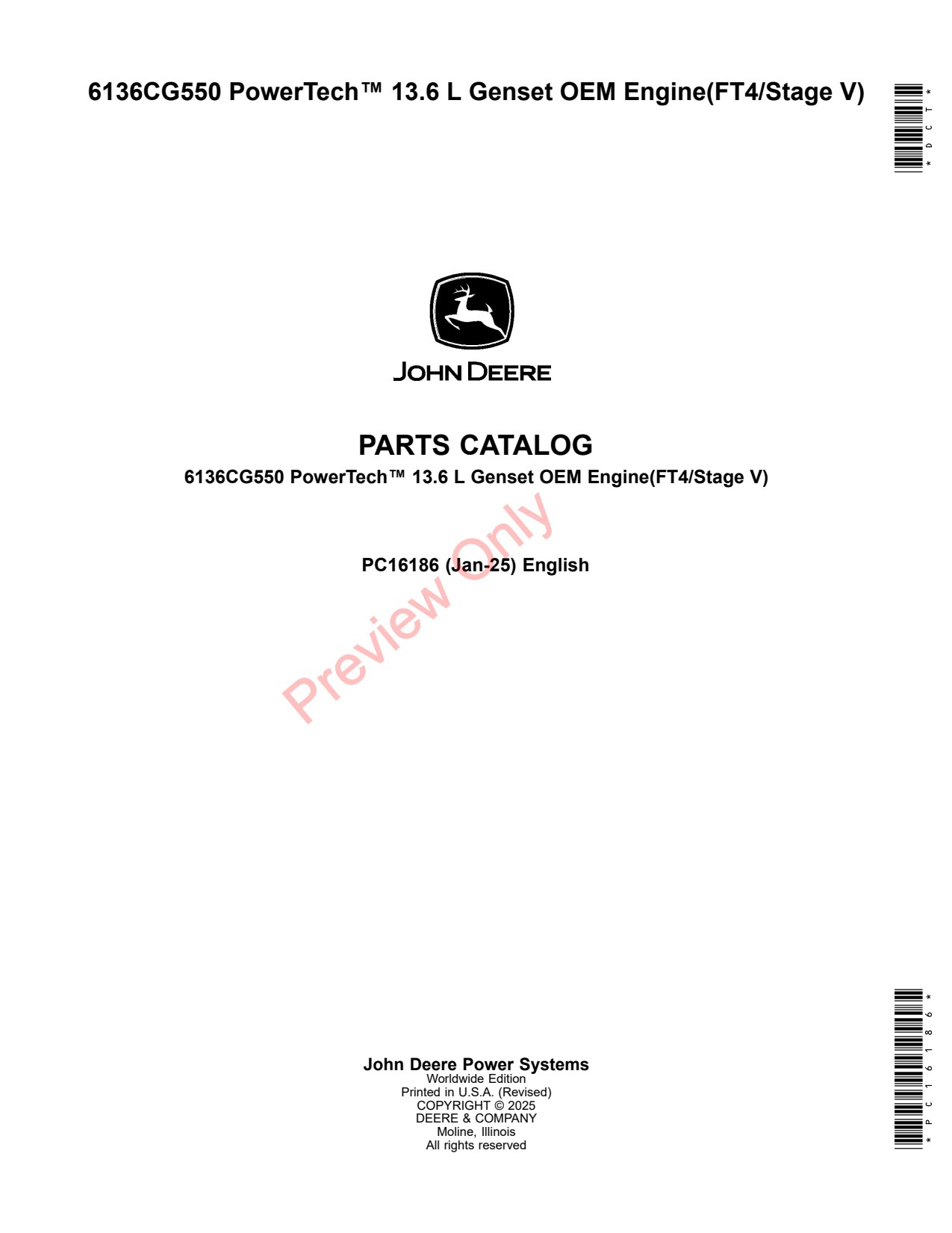 John Deere 6136CG550 13 FT4 Genset OEM Engine Parts Catalog PC16186 1 John Deere 6136CG550 13 FT4 Genset OEM Engine Parts Catalog PC16186