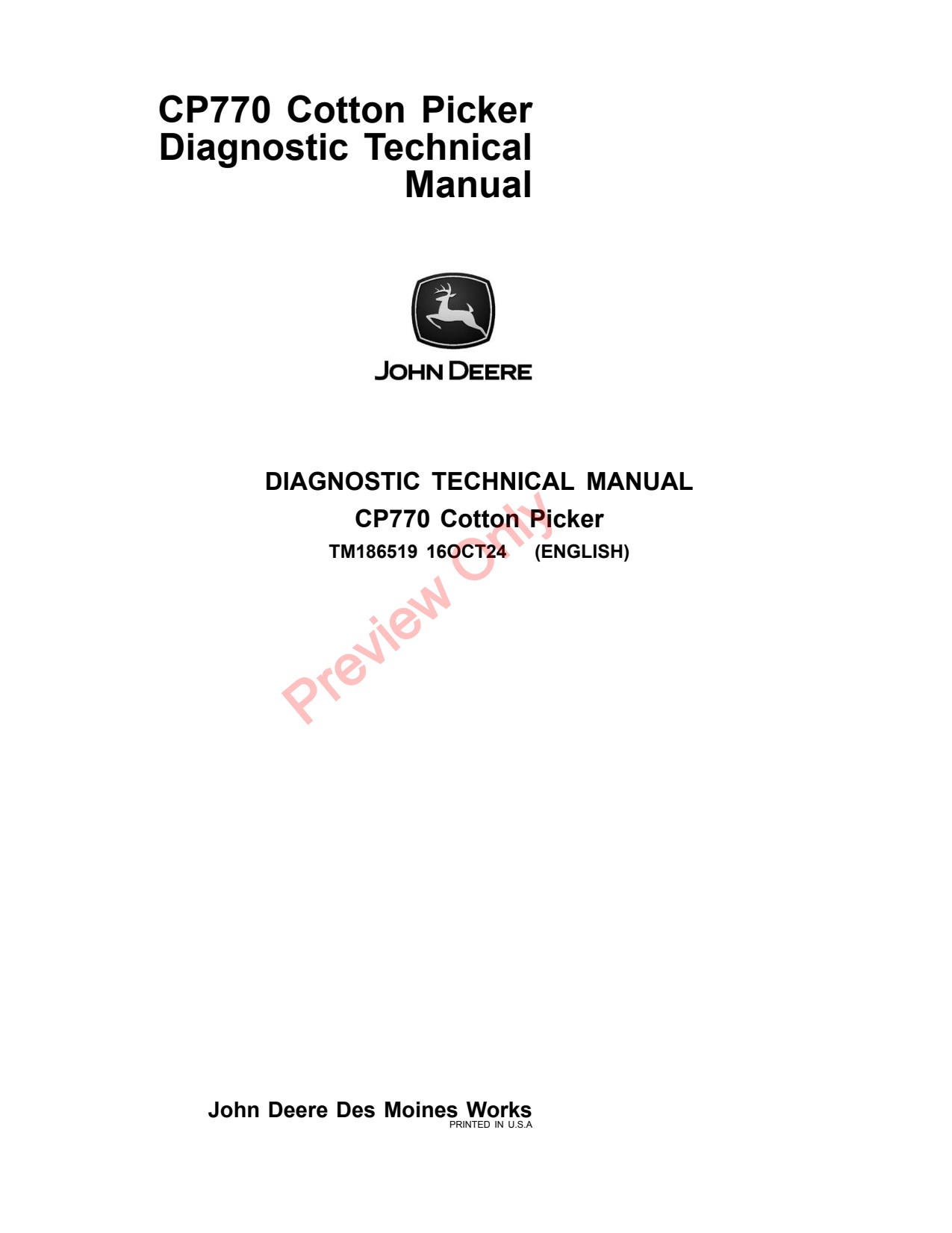 John Deere 6150M 6170M CP770 Cotton Picker Diagnostic Technical Manual tm186519 1 John Deere 6150M 6170M CP770 Cotton Picker Diagnostic Technical Manual tm186519