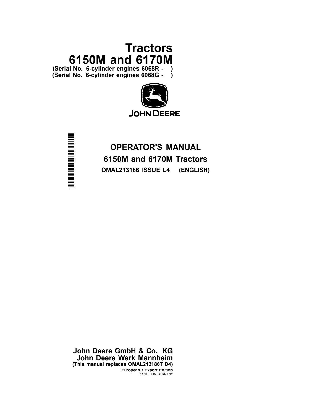 John Deere 6150M 6170M Tractor Operator Manual OMAL213186 1 John Deere 6150M 6170M Tractor Operator Manual OMAL213186