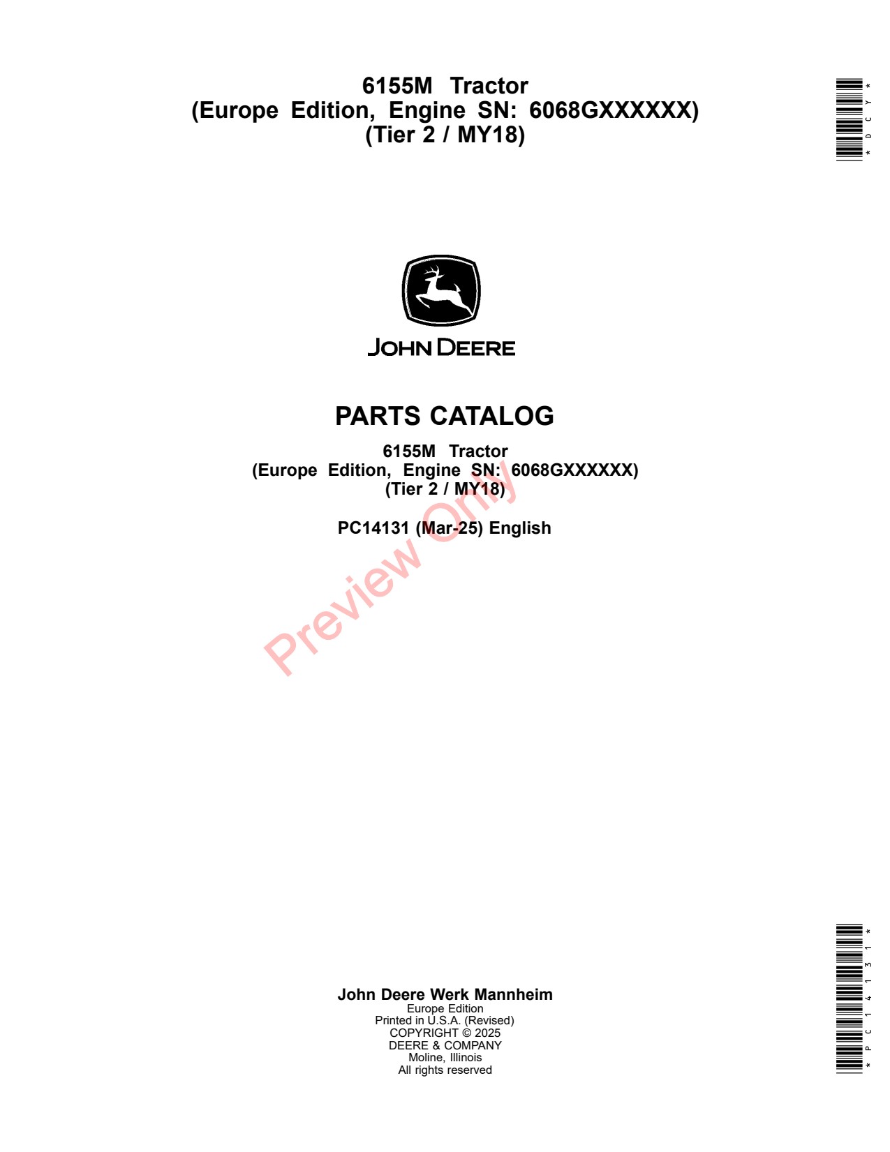 John Deere 6155M MY18 Tractor Parts Catalog PC14131 1 John Deere 6155M MY18 Tractor Parts Catalog PC14131